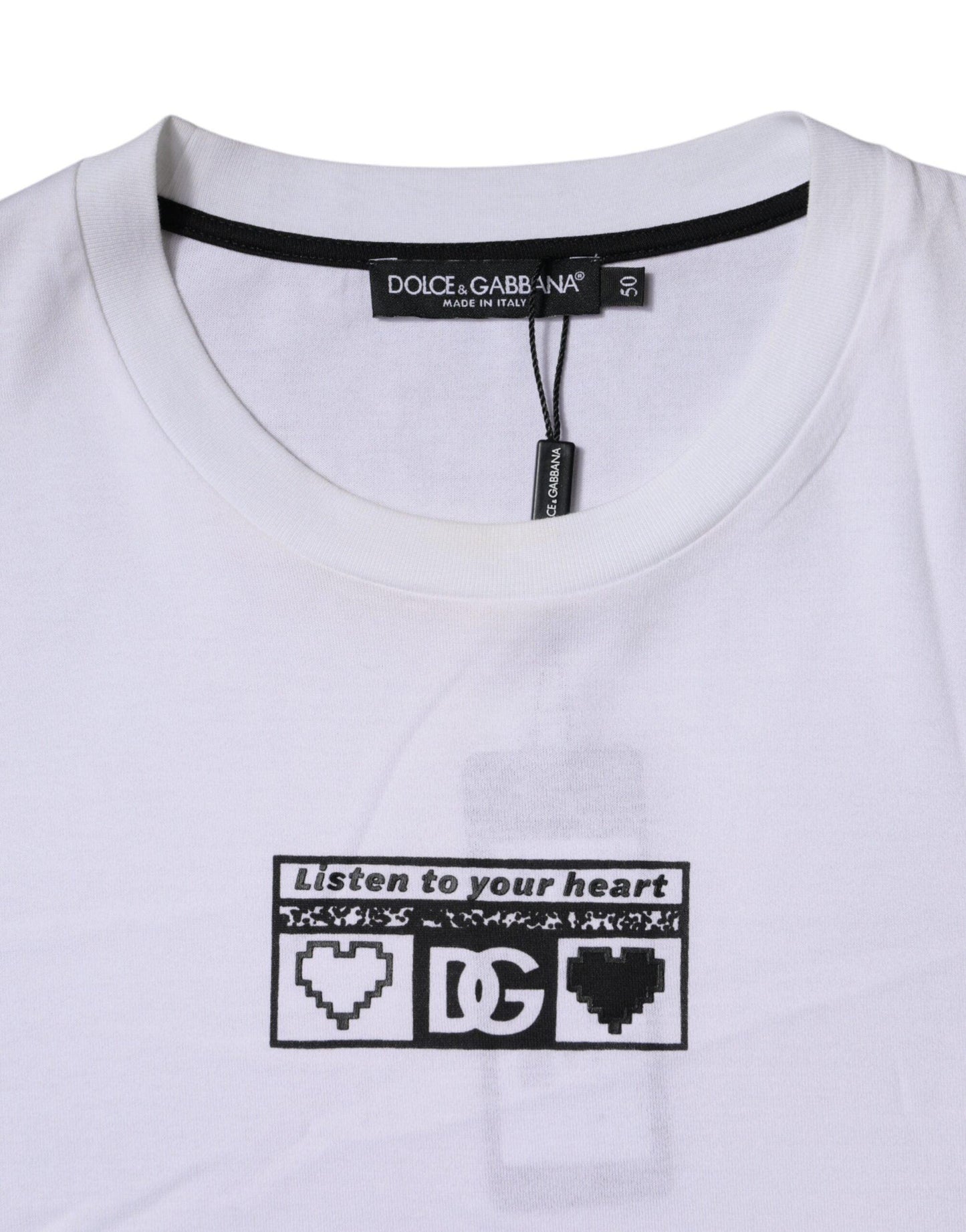 Dolce & Gabbana White Logo Print Cotton Crew Neck T-shirt - Arichezz.store