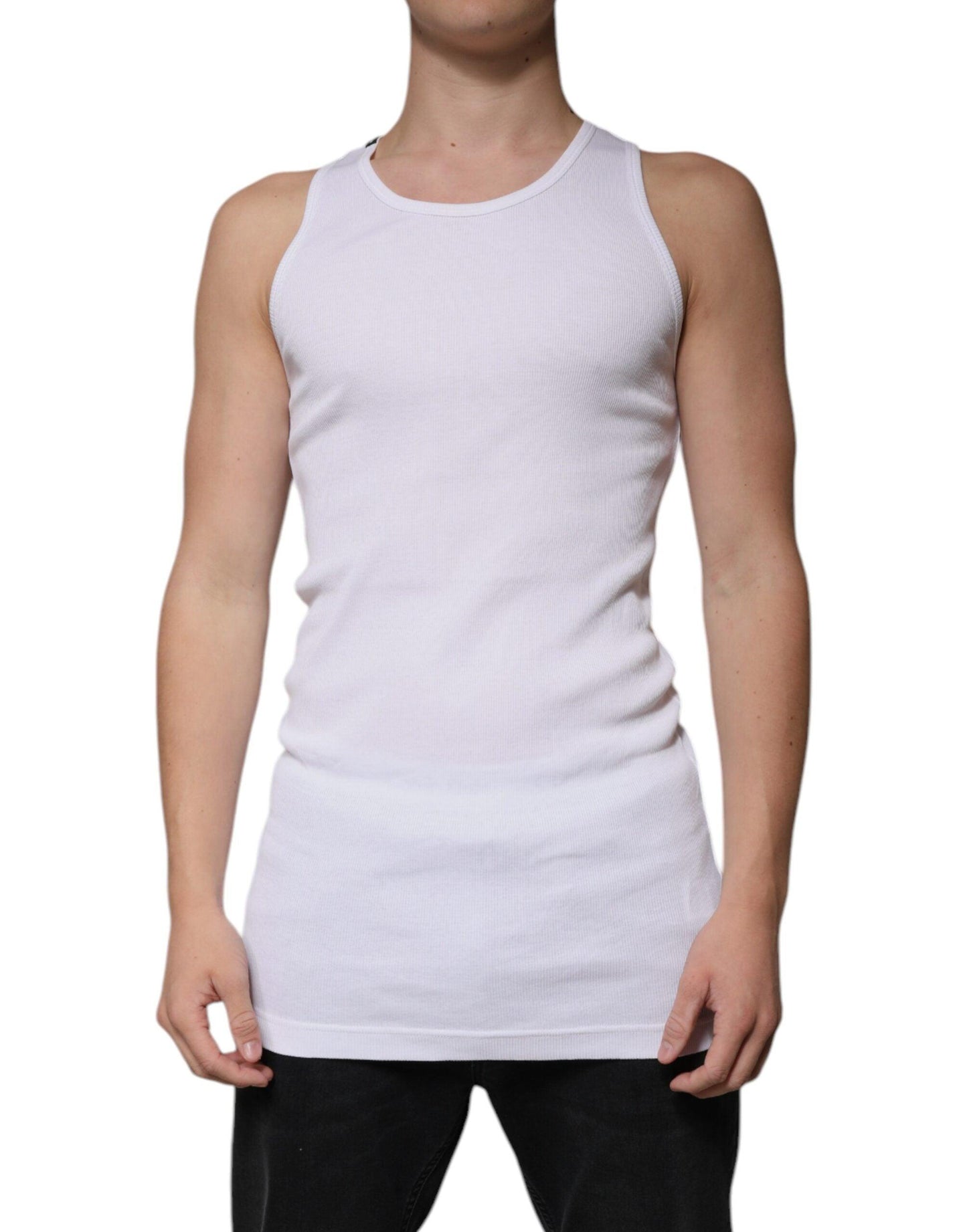 Dolce & Gabbana White Cotton Sleeveless Round Neck Tank T-shirt - Arichezz.store