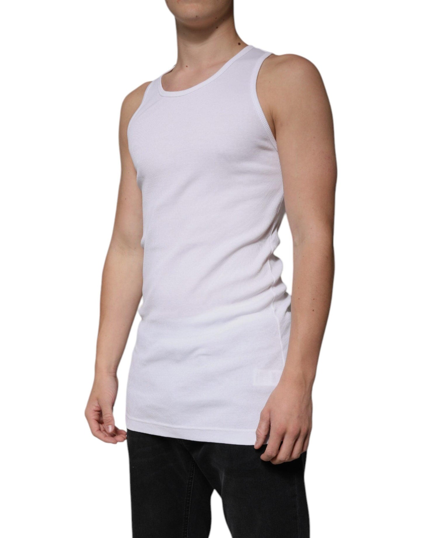 Dolce & Gabbana White Cotton Sleeveless Round Neck Tank T-shirt - Arichezz.store