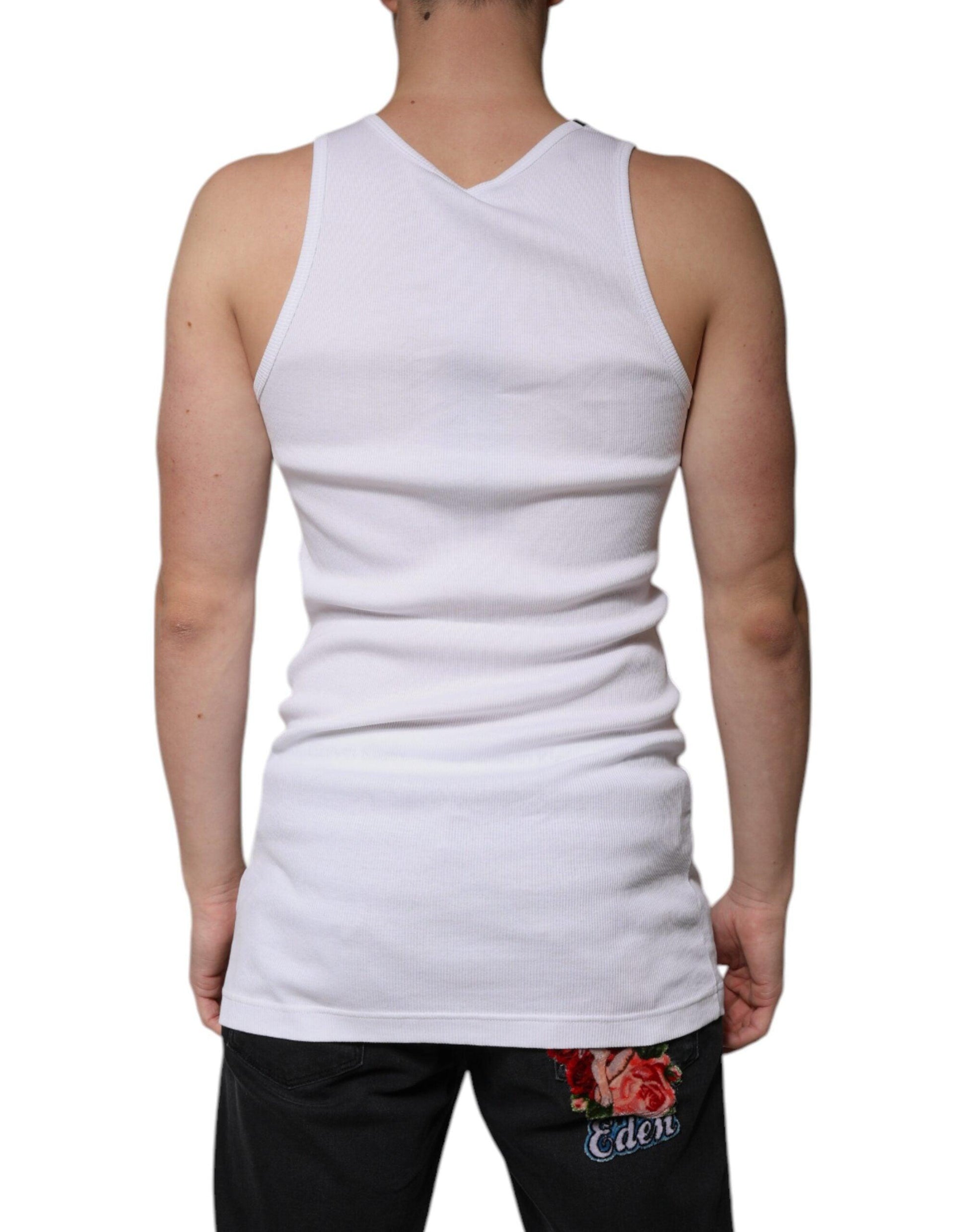 Dolce & Gabbana White Cotton Sleeveless Round Neck Tank T-shirt - Arichezz.store