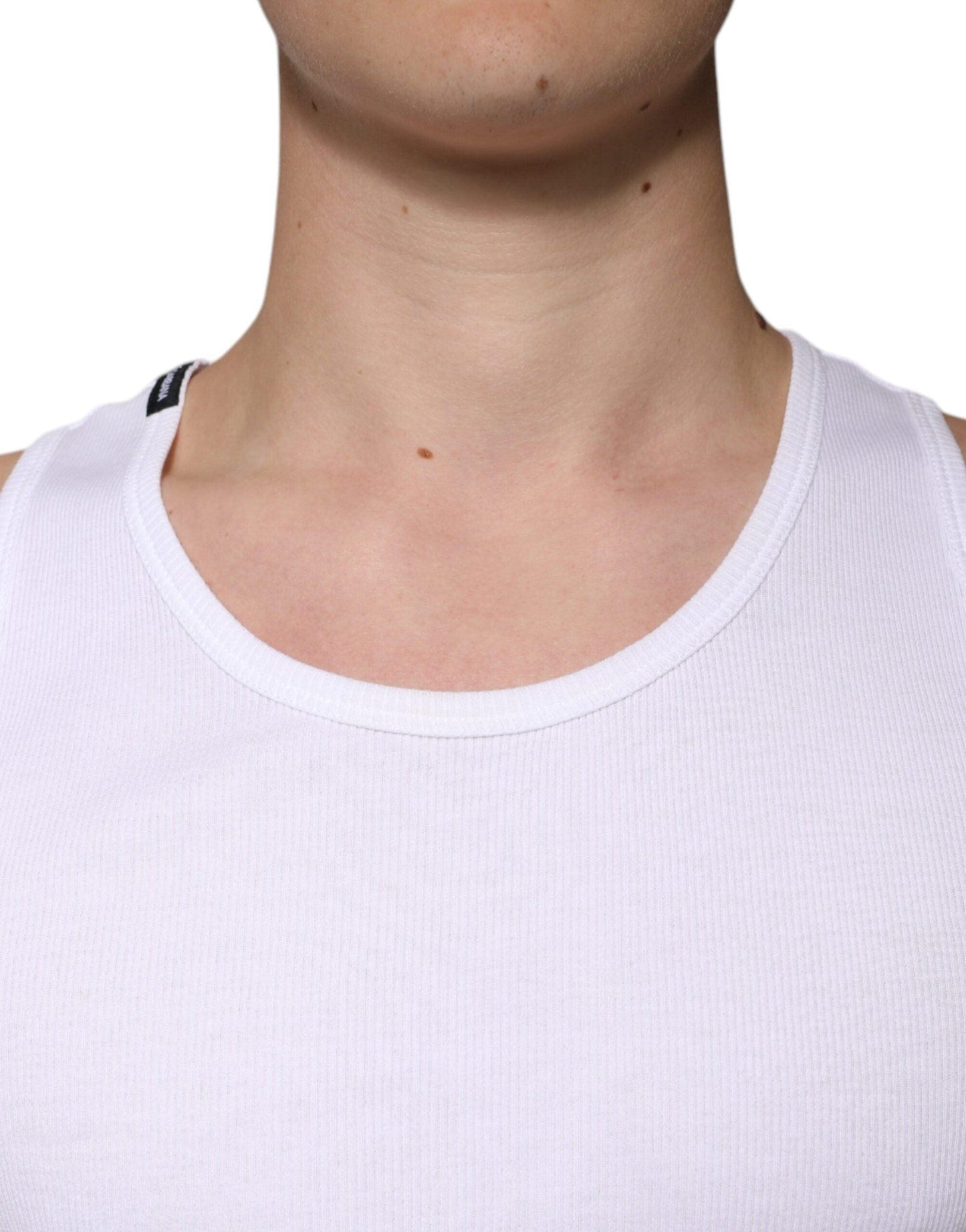 Dolce & Gabbana White Cotton Sleeveless Round Neck Tank T-shirt - Arichezz.store