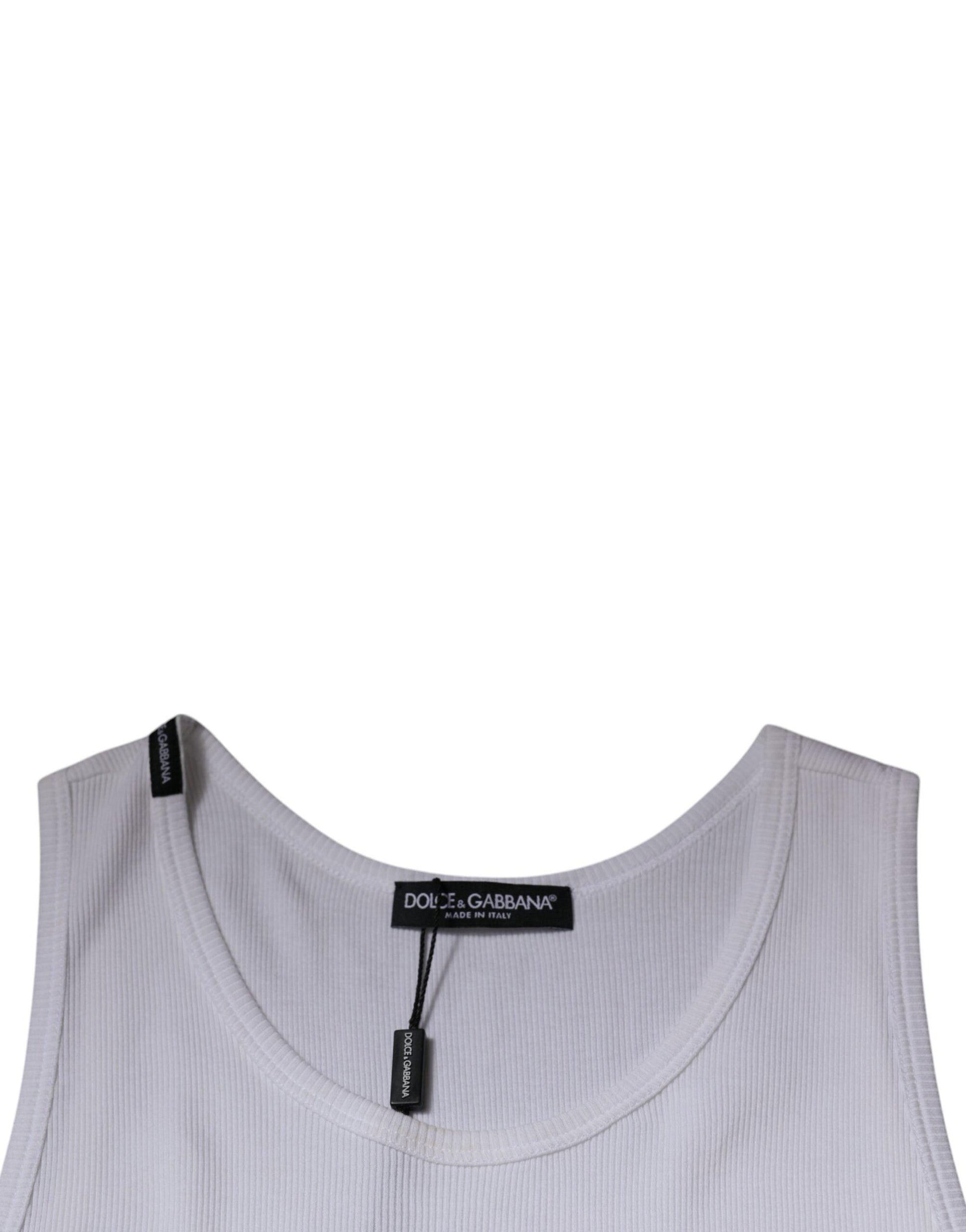 Dolce & Gabbana White Cotton Sleeveless Round Neck Tank T-shirt - Arichezz.store