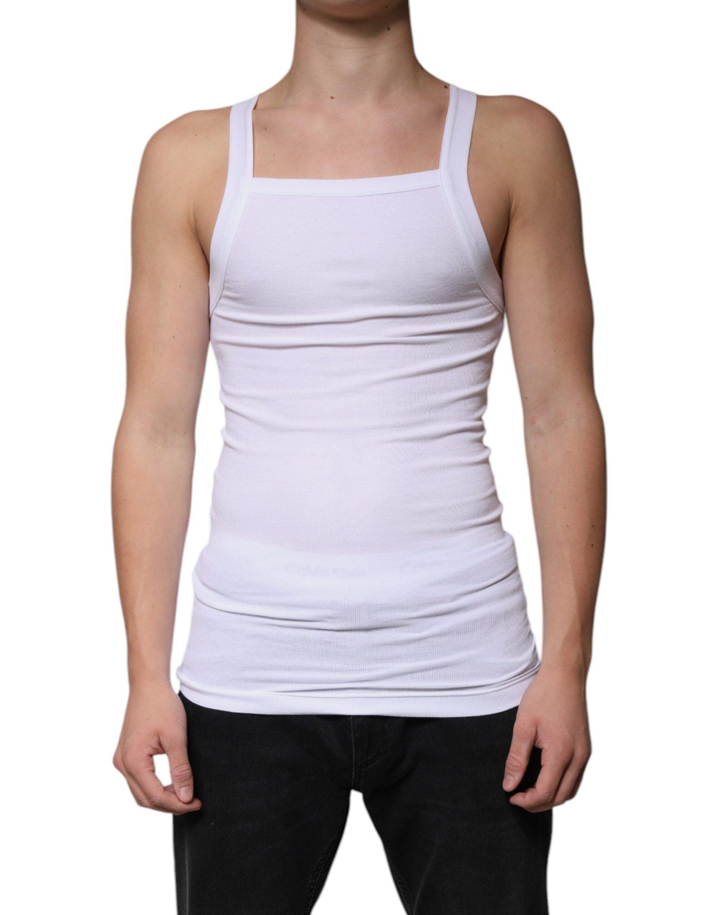 Dolce & Gabbana White Cotton Sleeveless Square Neck Tank T-shirt - Arichezz.store