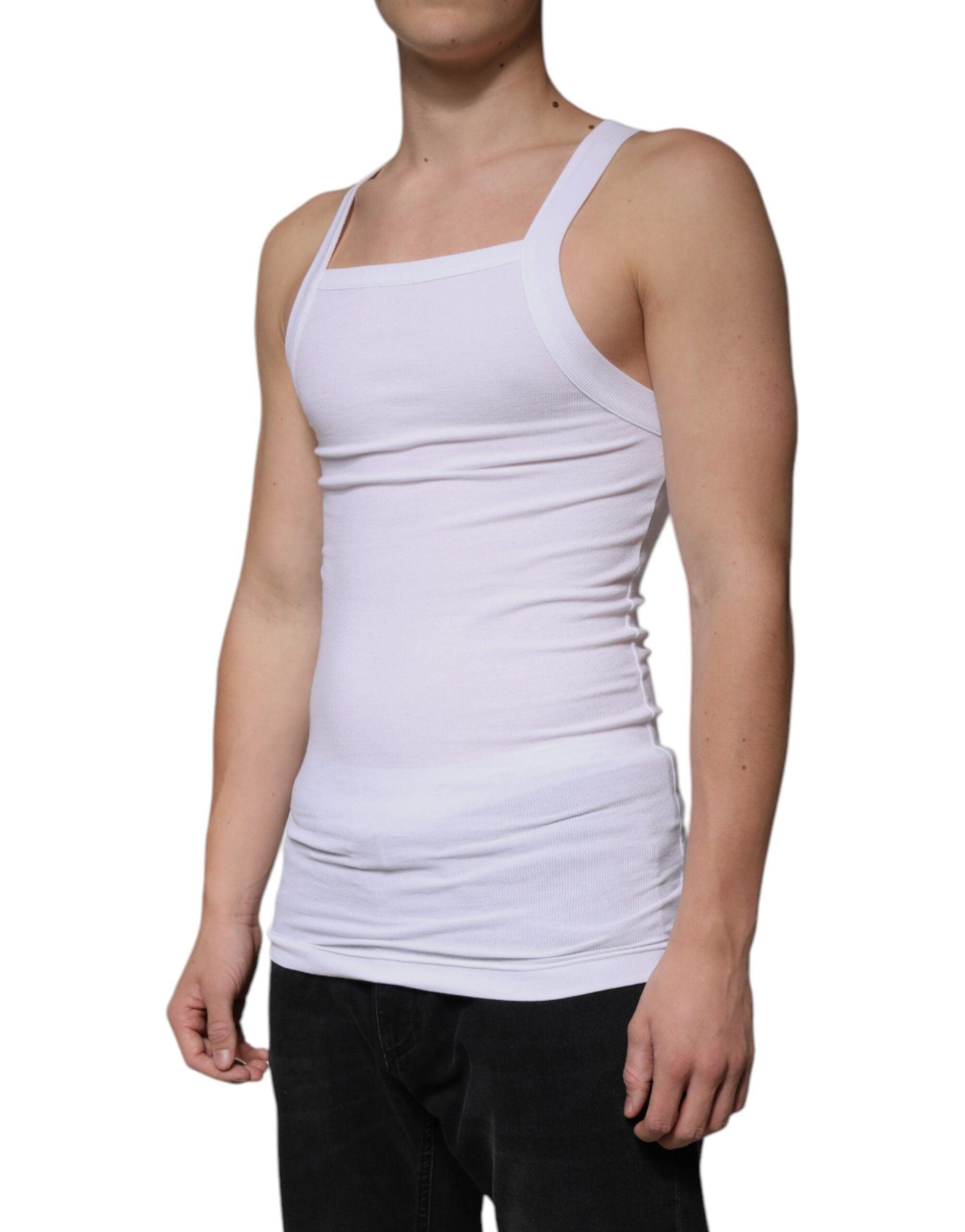 Dolce & Gabbana White Cotton Sleeveless Square Neck Tank T-shirt - Arichezz.store