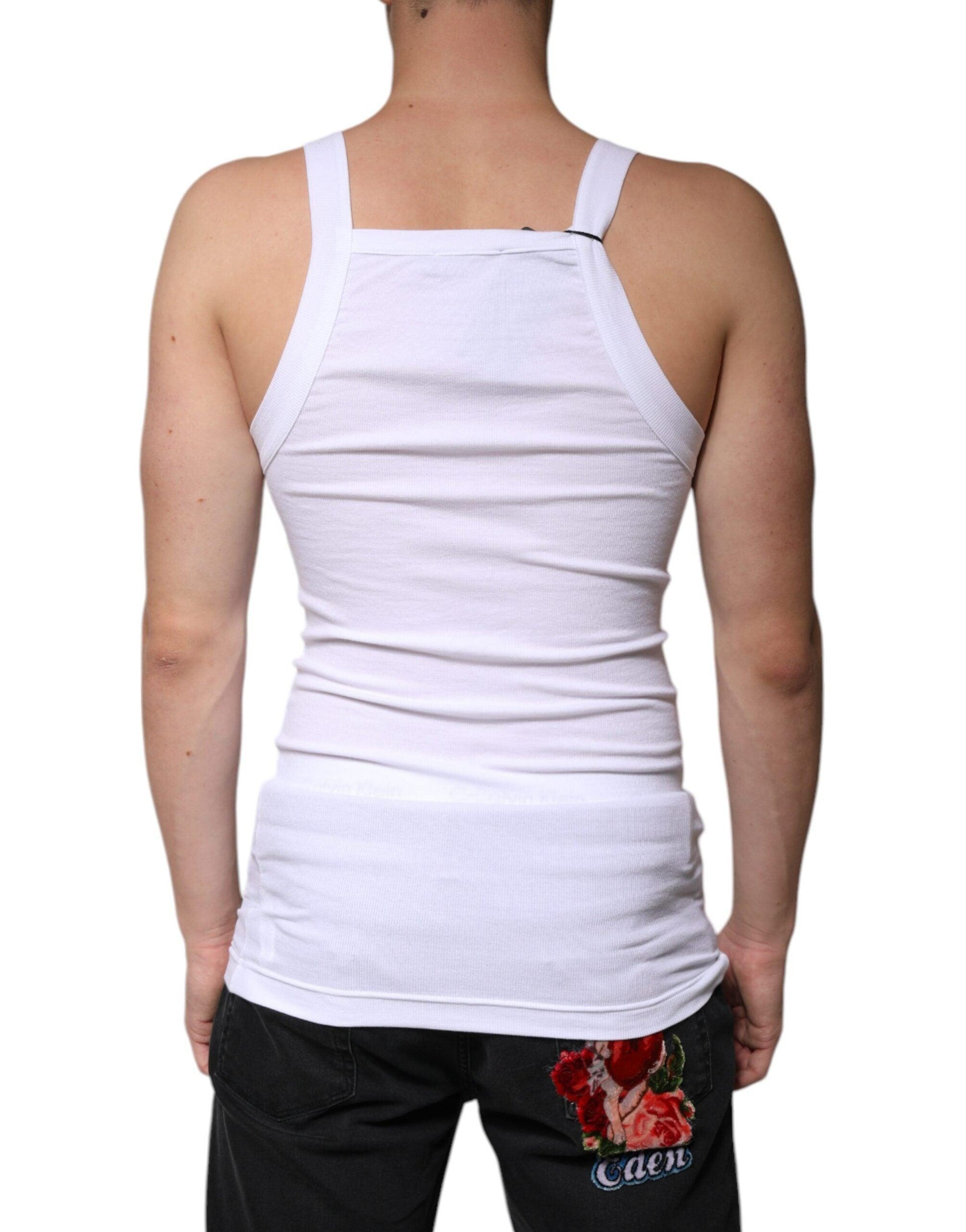 Dolce & Gabbana White Cotton Sleeveless Square Neck Tank T-shirt - Arichezz.store