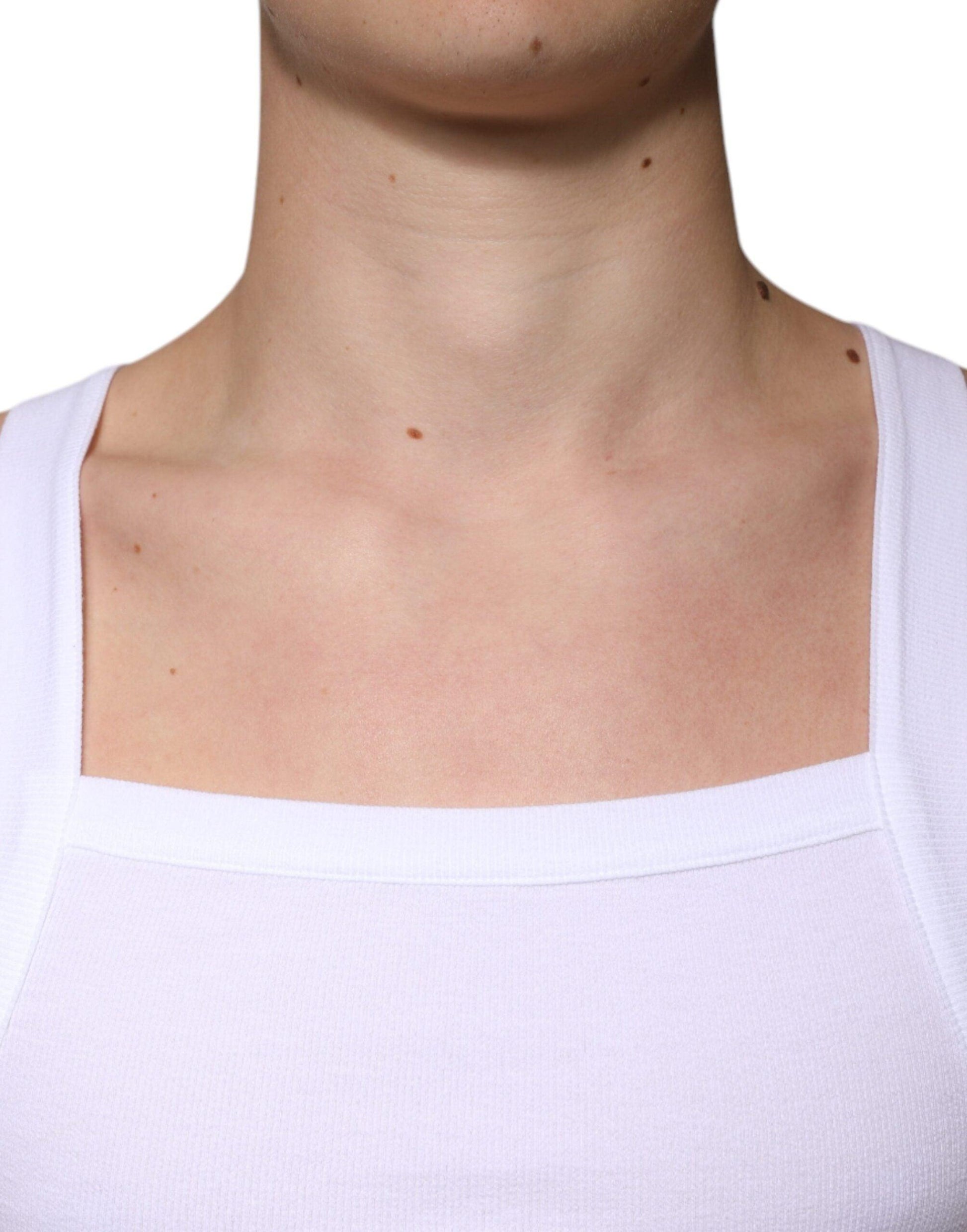 Dolce & Gabbana White Cotton Sleeveless Square Neck Tank T-shirt - Arichezz.store