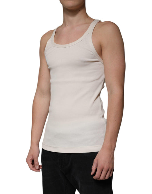 Dolce & Gabbana Off White Cotton Sleeveless Round Neck Tank T-shirt - Arichezz.store