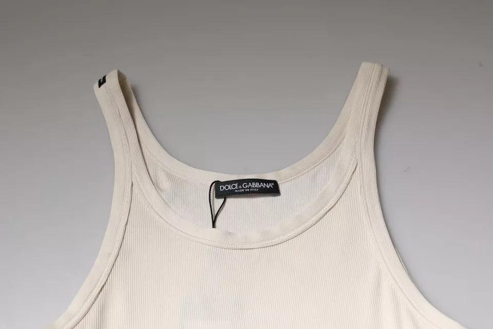 Dolce & Gabbana Off White Cotton Sleeveless Round Neck Tank T-shirt - Arichezz.store