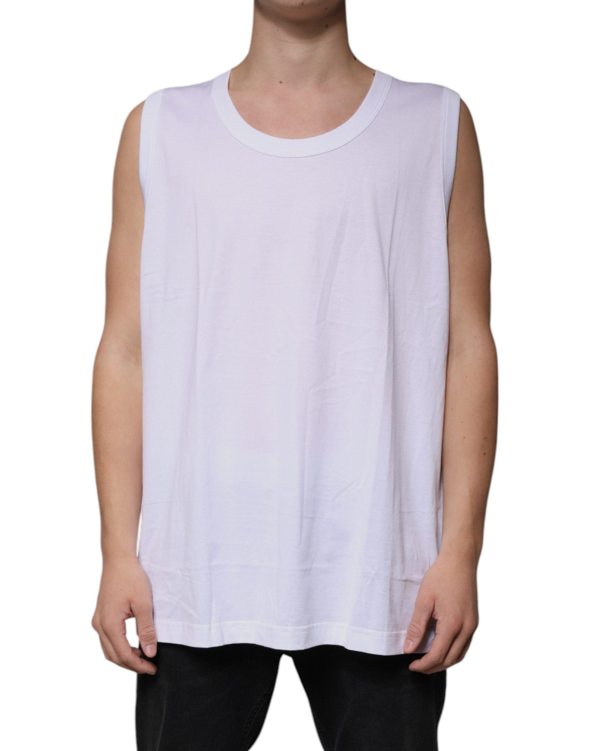 Dolce & Gabbana White Cotton Sleeveless Round Neck Tank T-shirt - Arichezz.store