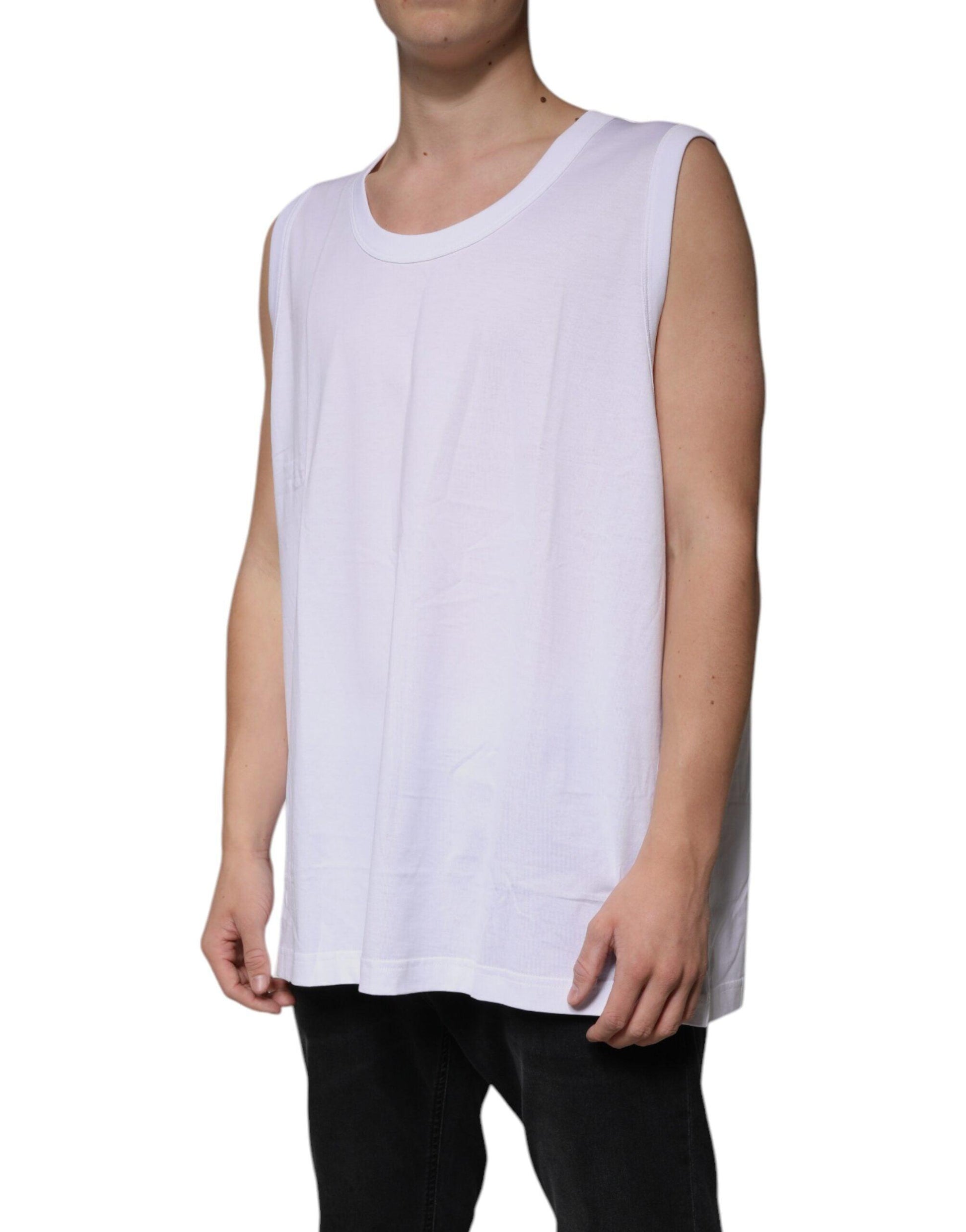 Dolce & Gabbana White Cotton Sleeveless Round Neck Tank T-shirt - Arichezz.store