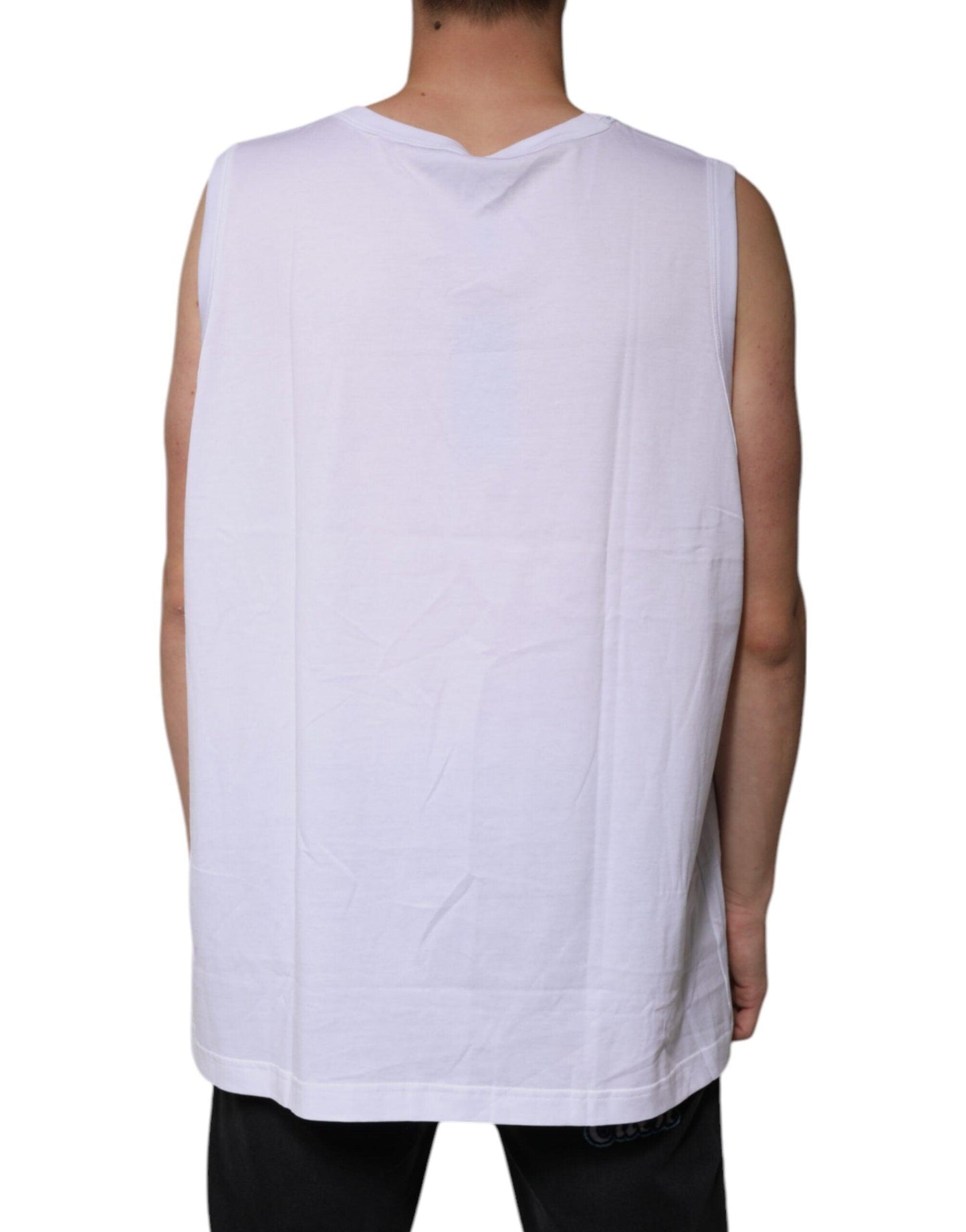 Dolce & Gabbana White Cotton Sleeveless Round Neck Tank T-shirt - Arichezz.store