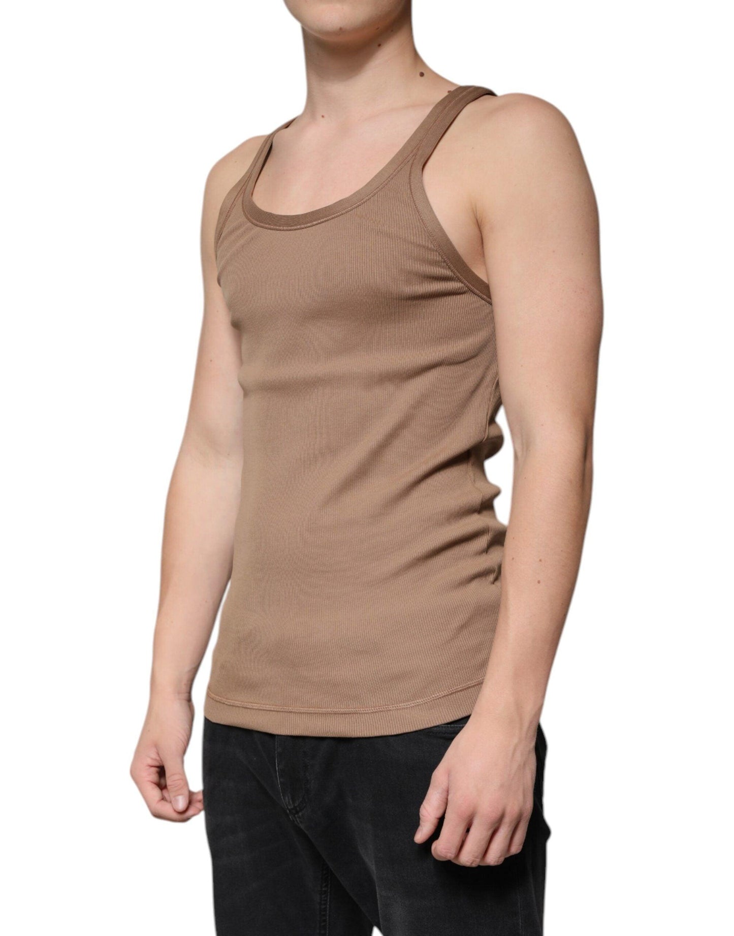 Dolce & Gabbana Brown Cotton Sleeveless Round Neck Tank T-shirt - Arichezz.store