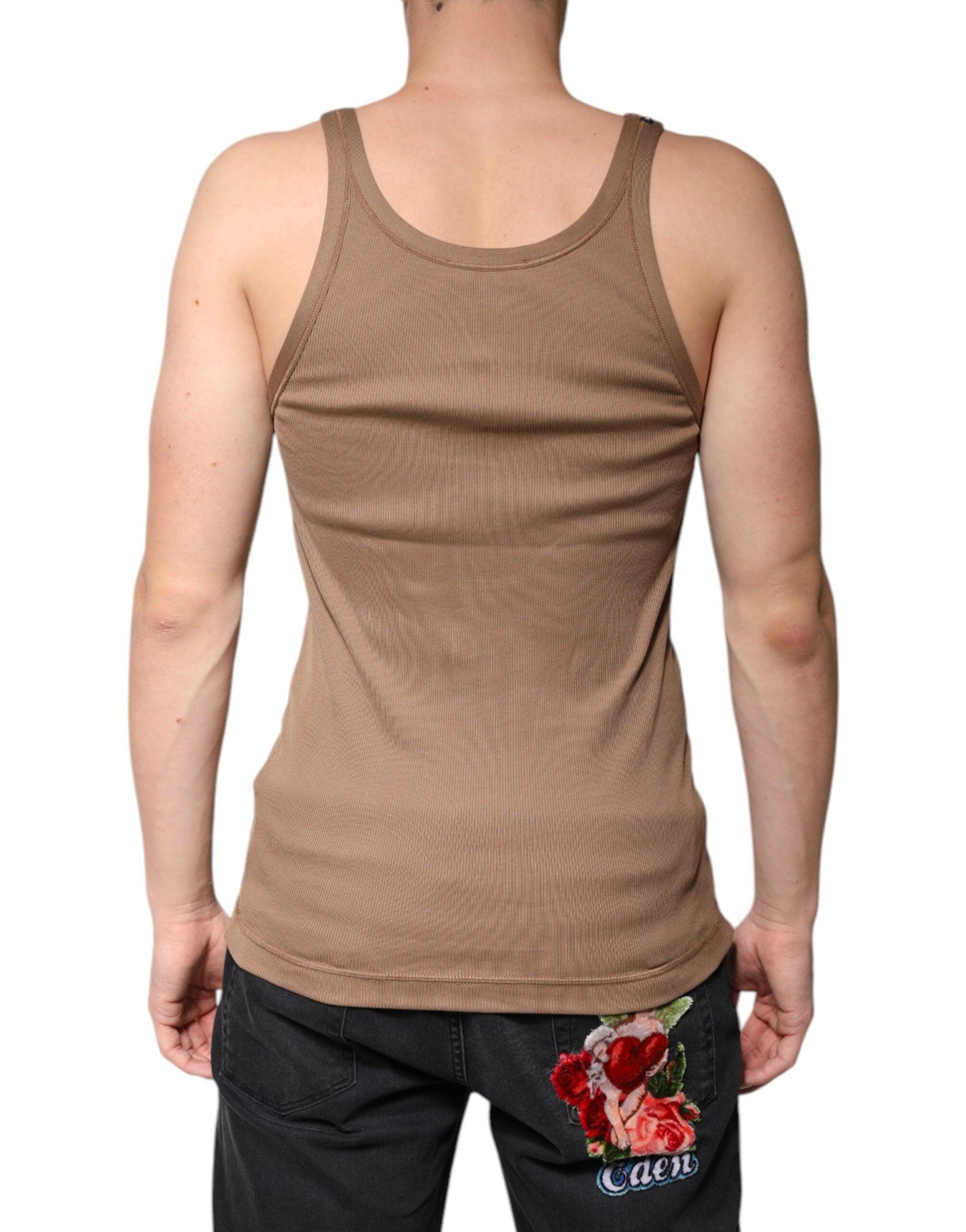 Dolce & Gabbana Brown Cotton Sleeveless Round Neck Tank T-shirt - Arichezz.store