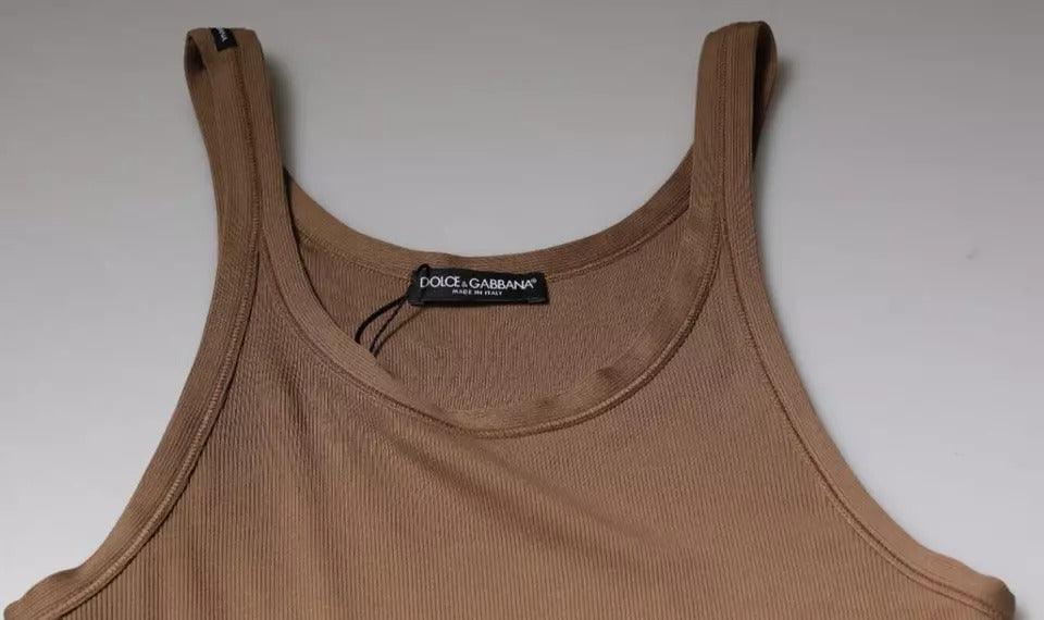 Dolce & Gabbana Brown Cotton Sleeveless Round Neck Tank T-shirt - Arichezz.store