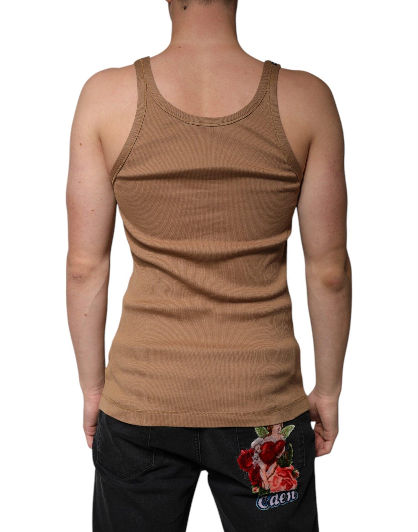 Dolce & Gabbana Brown Cotton Sleeveless Round Neck Tank T-shirt - Arichezz.store