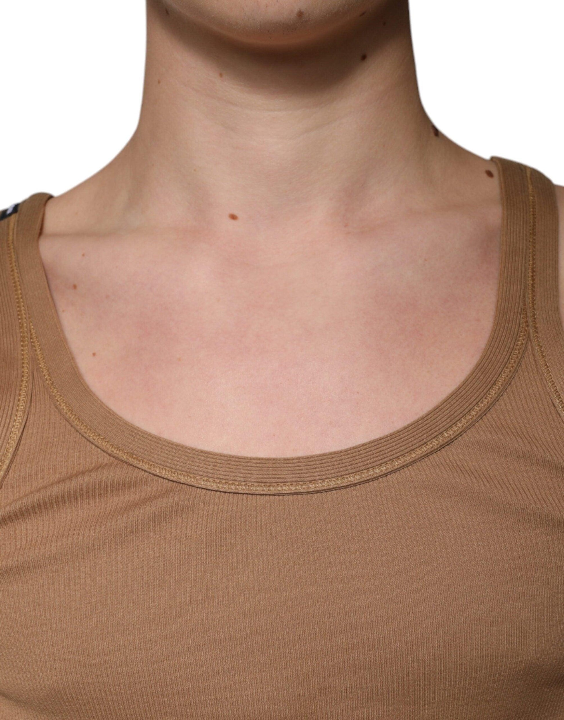 Dolce & Gabbana Brown Cotton Sleeveless Round Neck Tank T-shirt - Arichezz.store