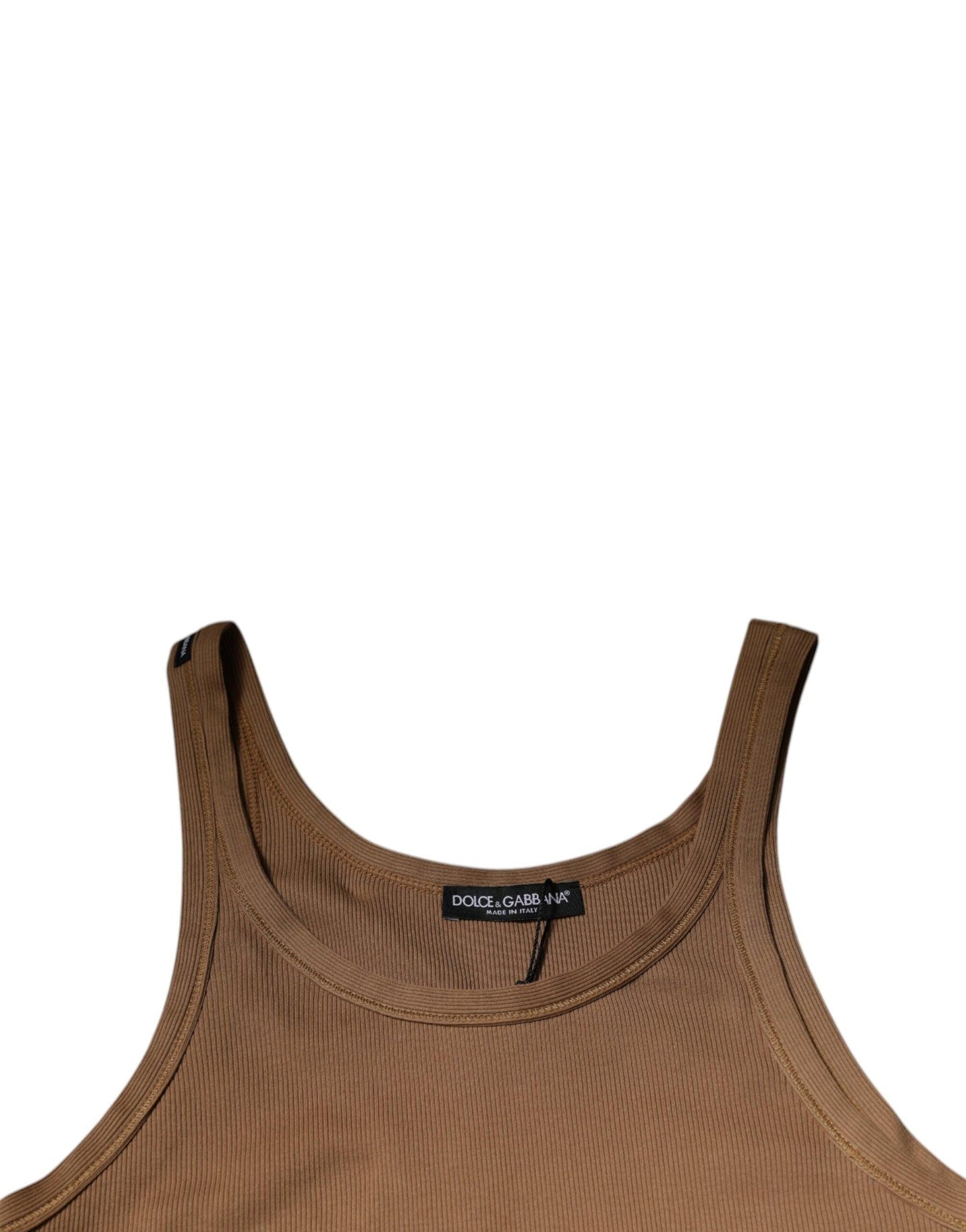 Dolce & Gabbana Brown Cotton Sleeveless Round Neck Tank T-shirt - Arichezz.store