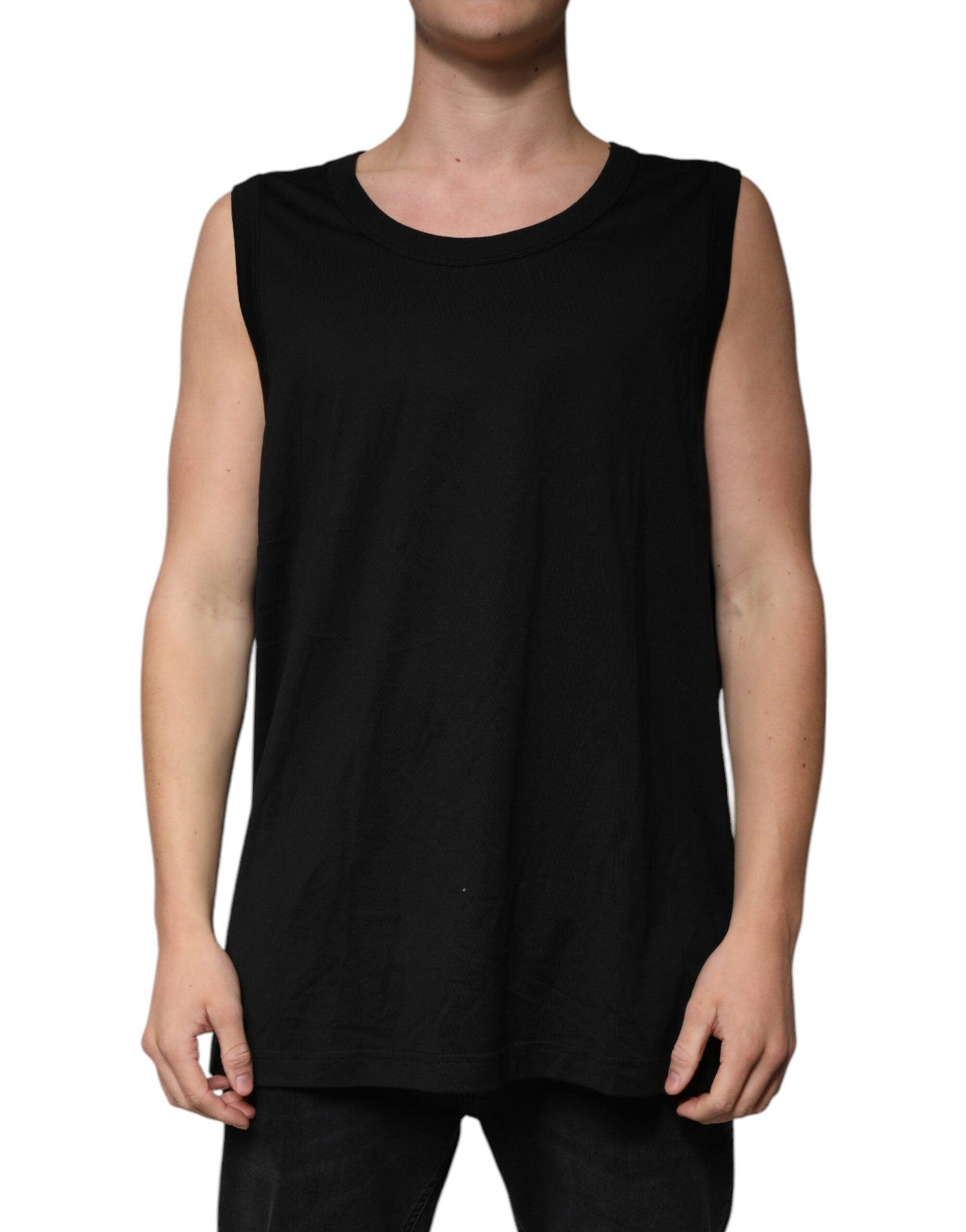 Dolce & Gabbana Black Cotton Sleeveless Round Neck Tank T-shirt - Arichezz.store