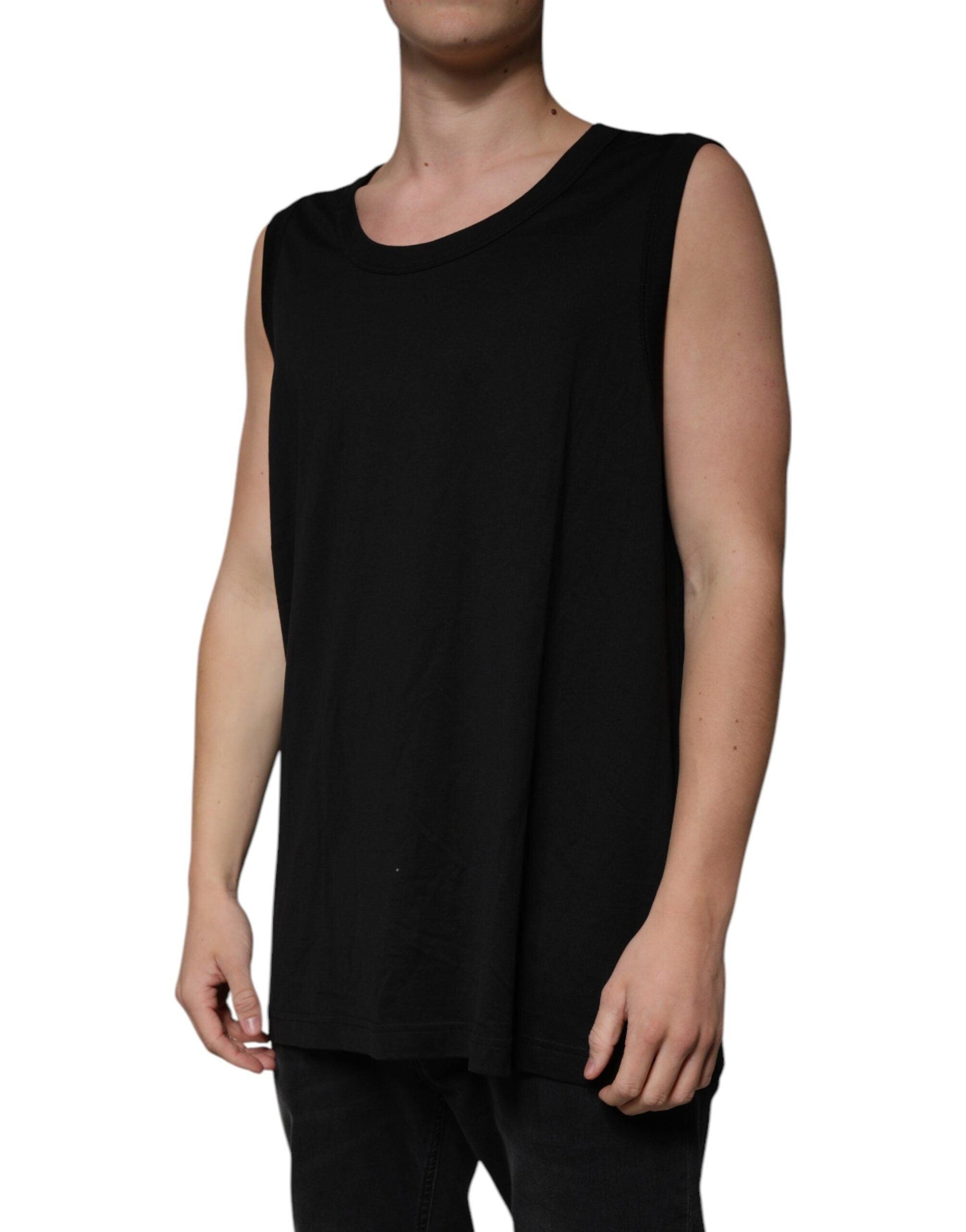 Dolce & Gabbana Black Cotton Sleeveless Round Neck Tank T-shirt - Arichezz.store