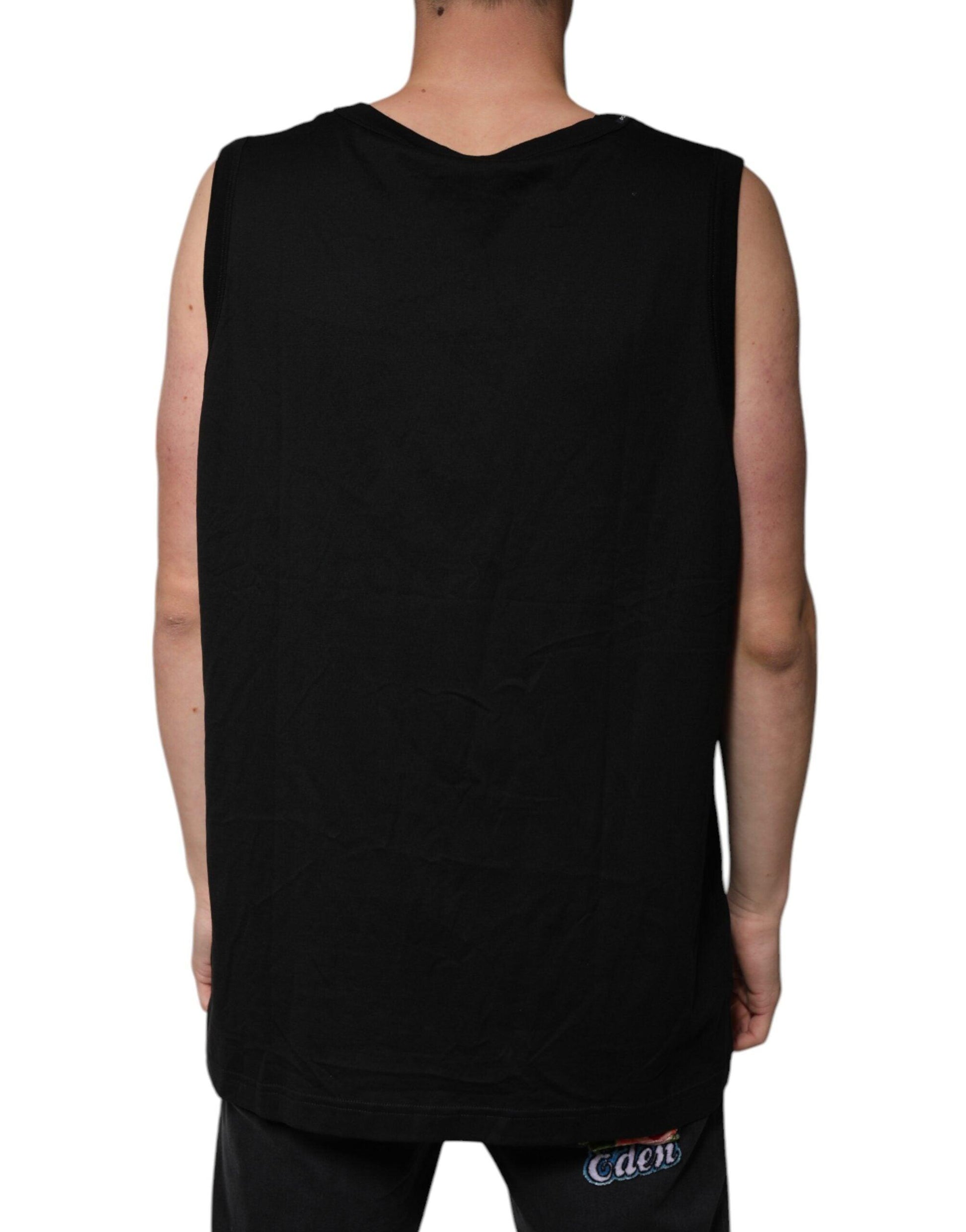 Dolce & Gabbana Black Cotton Sleeveless Round Neck Tank T-shirt - Arichezz.store