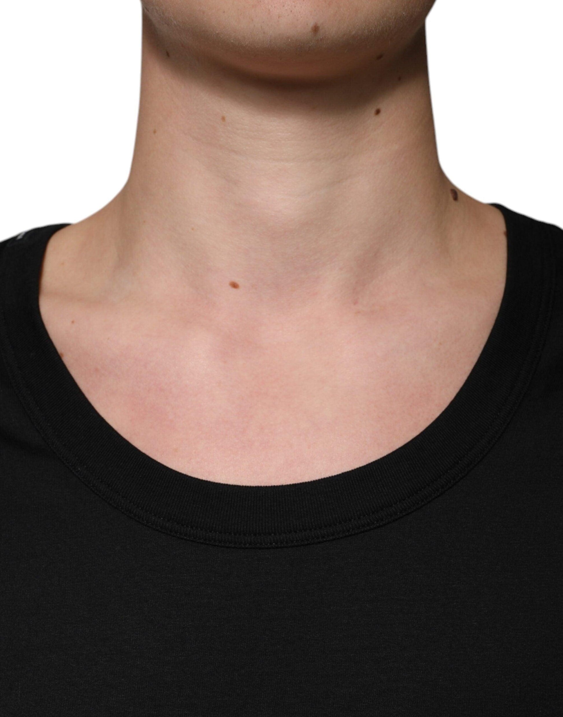 Dolce & Gabbana Black Cotton Sleeveless Round Neck Tank T-shirt - Arichezz.store