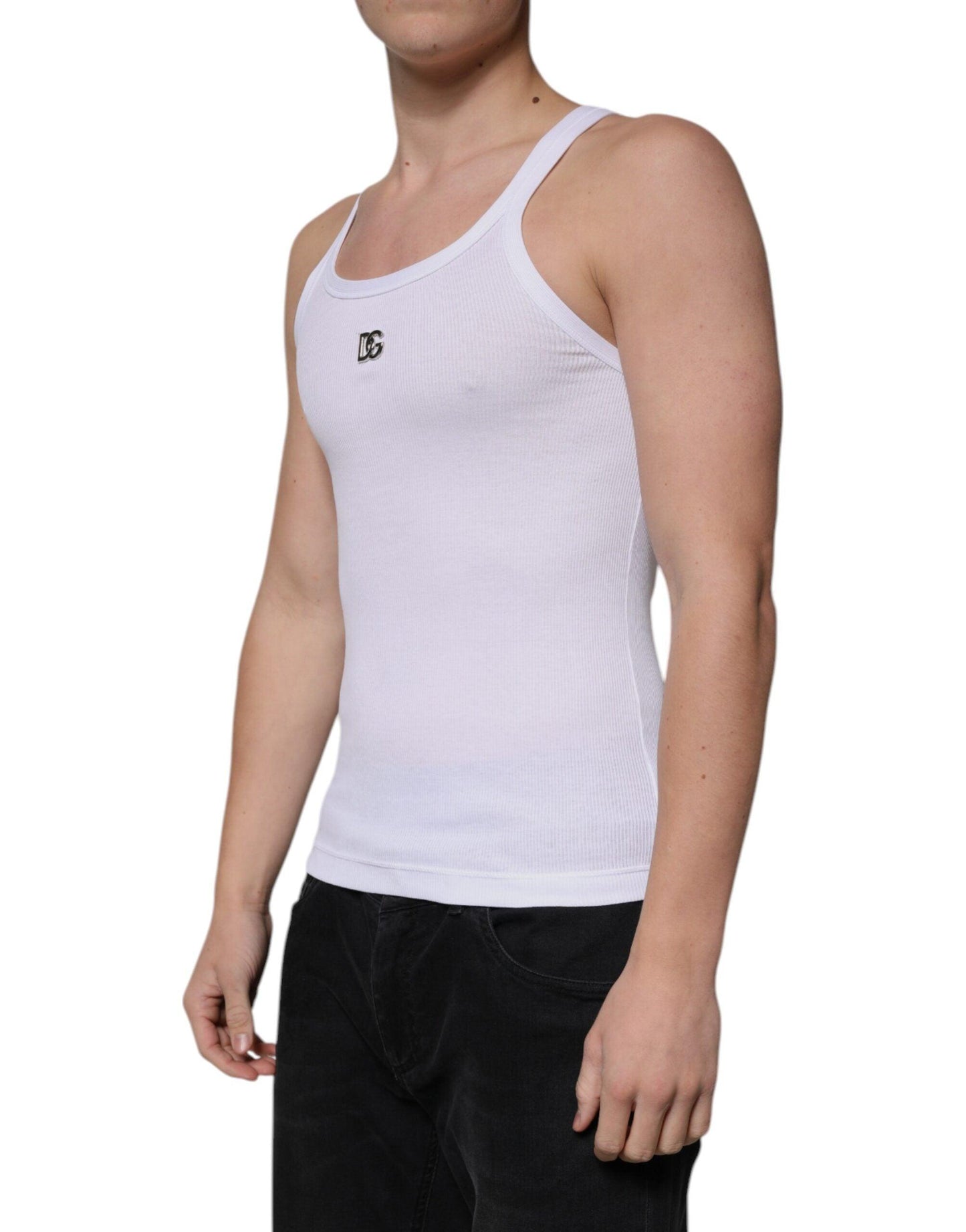 Dolce & Gabbana White Cotton DG Sleeveless Round Neck T-shirt - Arichezz.store