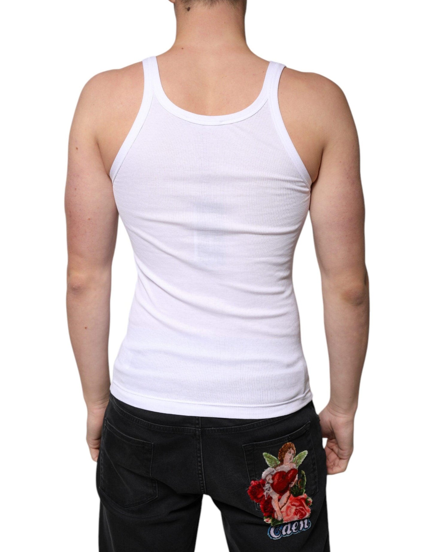 Dolce & Gabbana White Cotton DG Sleeveless Round Neck T-shirt - Arichezz.store