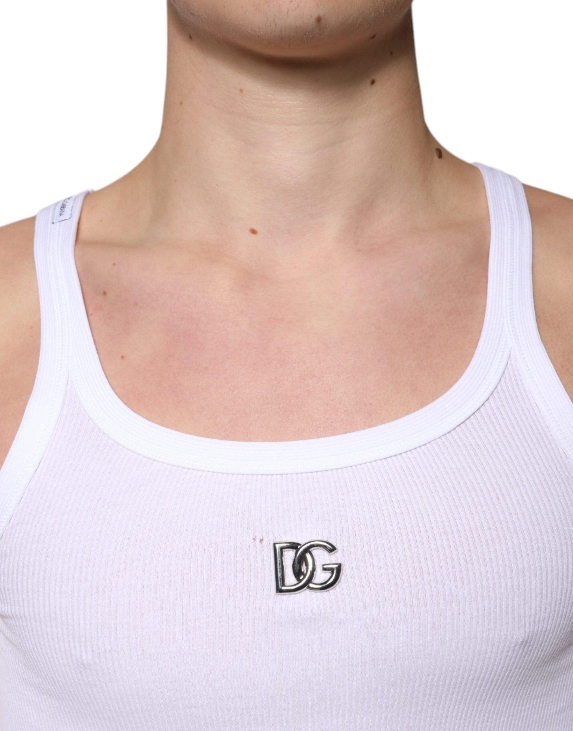 Dolce & Gabbana White Cotton DG Sleeveless Round Neck T-shirt - Arichezz.store