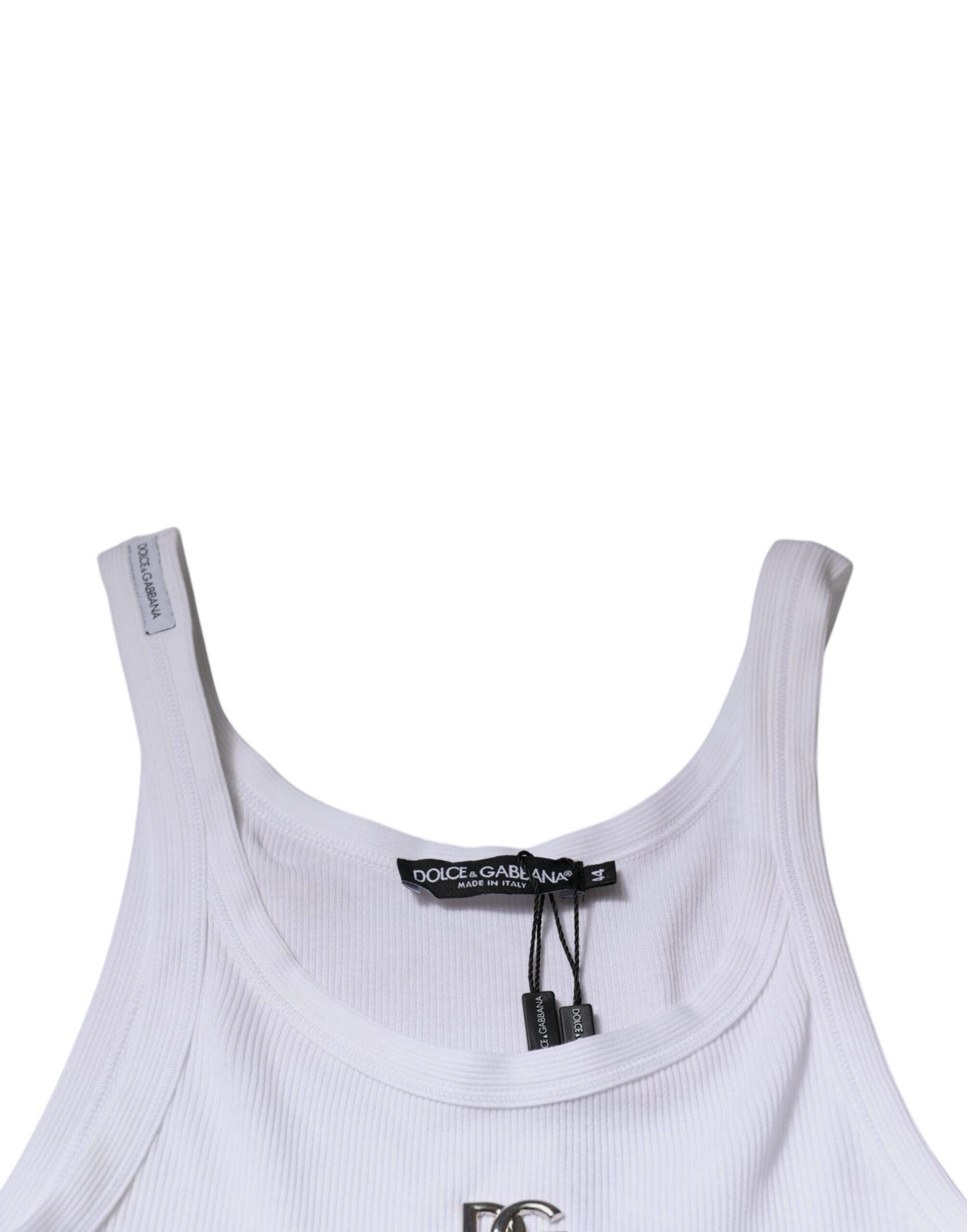 Dolce & Gabbana White Cotton DG Sleeveless Round Neck T-shirt - Arichezz.store