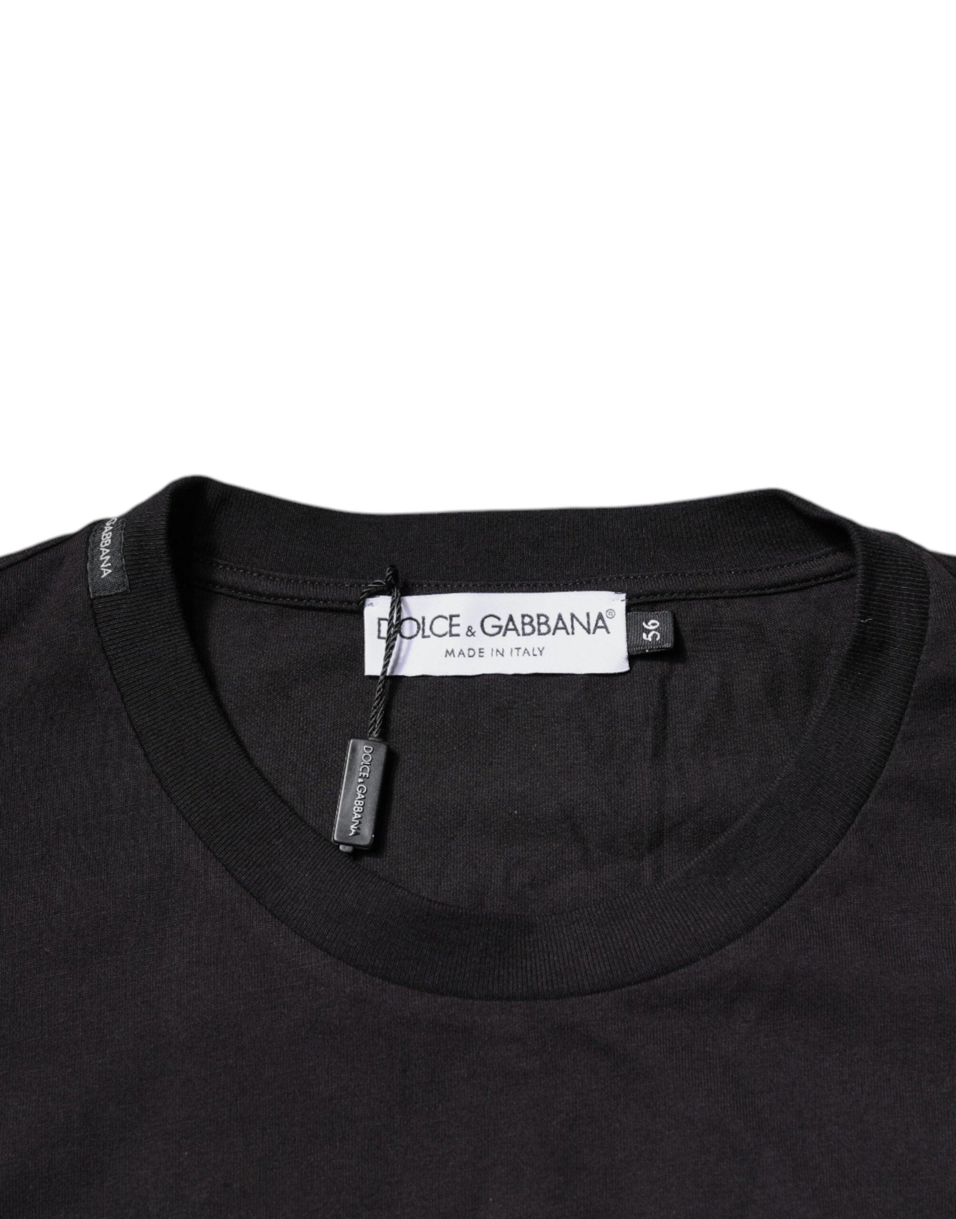 Dolce & Gabbana Black Logo Print Cotton Crew Neck T-shirt - Arichezz.store