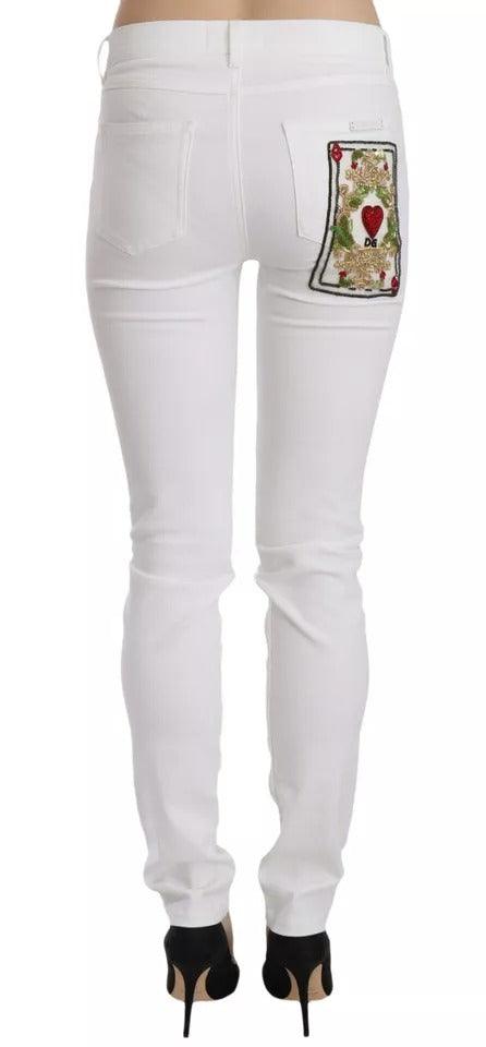 Dolce & Gabbana White Crystal Embellished Skinny Jeans - Arichezz.store