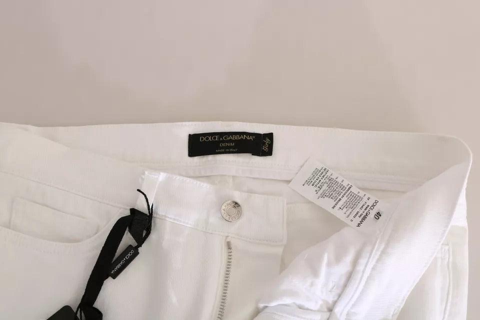 Dolce & Gabbana White Crystal Embellished Skinny Jeans - Arichezz.store