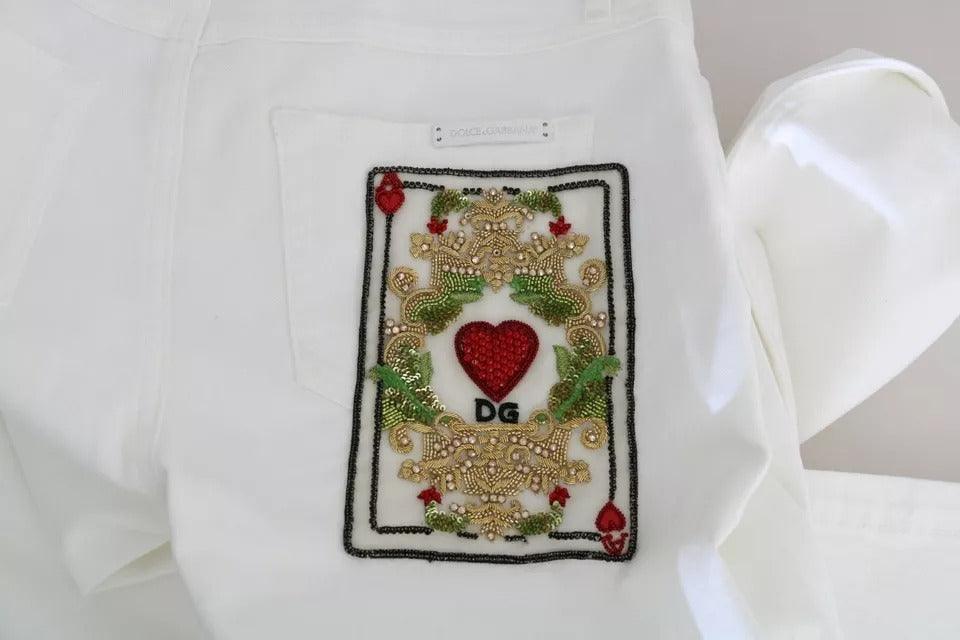 Dolce & Gabbana White Crystal Embellished Skinny Jeans - Arichezz.store