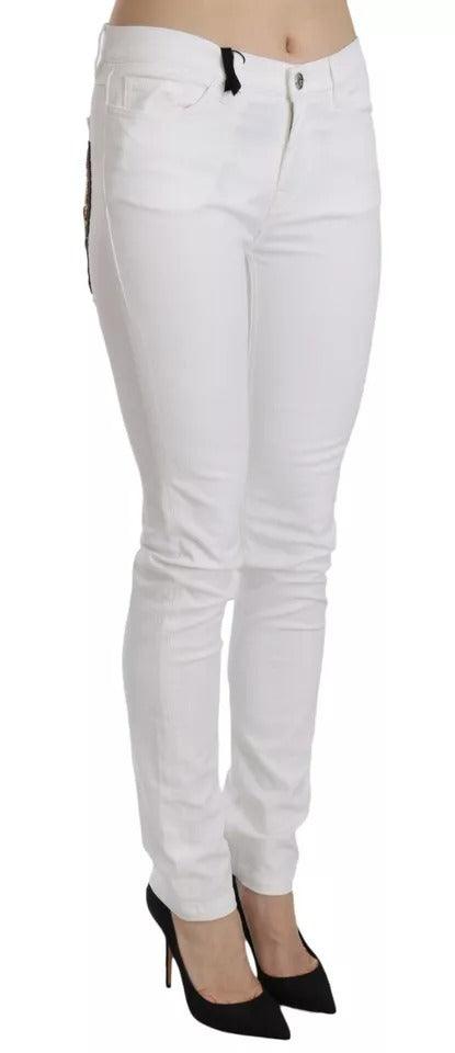 Dolce & Gabbana White Crystal Embellished Skinny Jeans - Arichezz.store