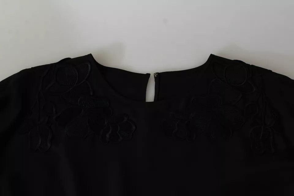 Dolce & Gabbana Black Floral Embroidered Blouse Silk Top - Arichezz.store