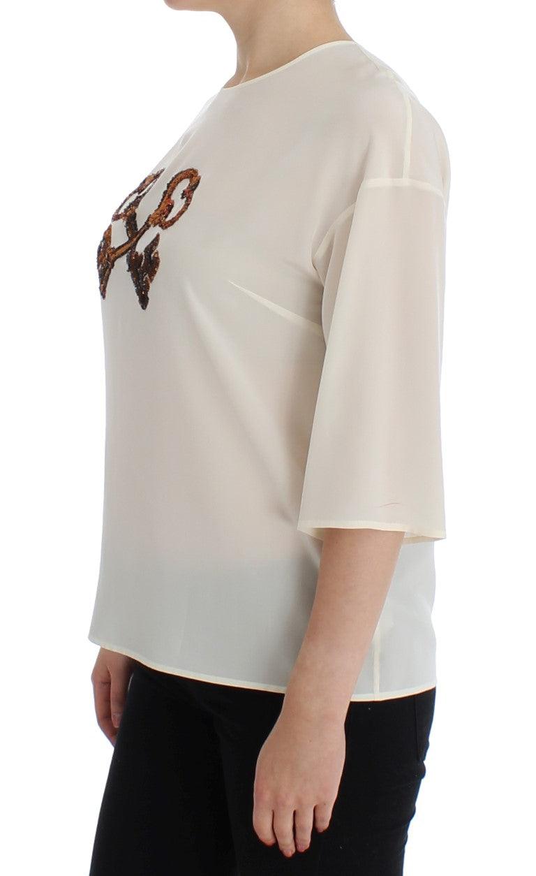 Dolce & Gabbana Ivory Sequined Silk Blouse Top - Arichezz.store