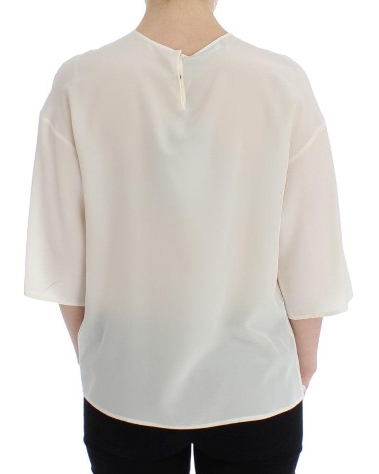 Dolce & Gabbana Ivory Sequined Silk Blouse Top - Arichezz.store