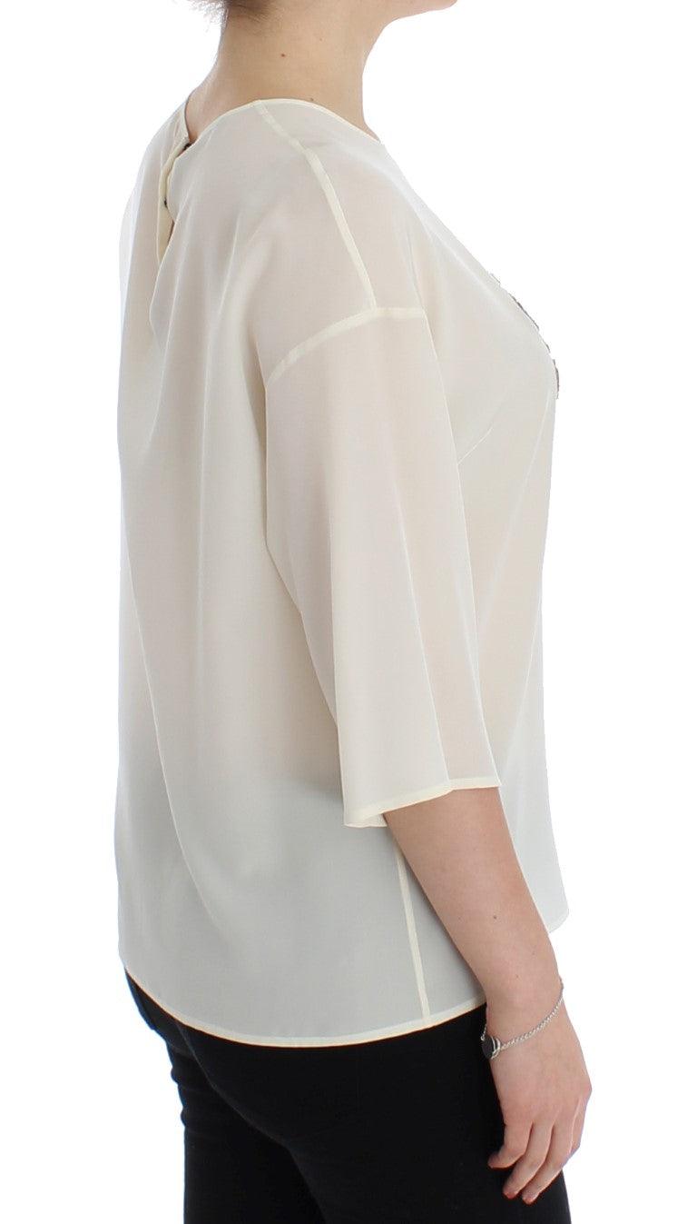 Dolce & Gabbana Ivory Sequined Silk Blouse Top - Arichezz.store