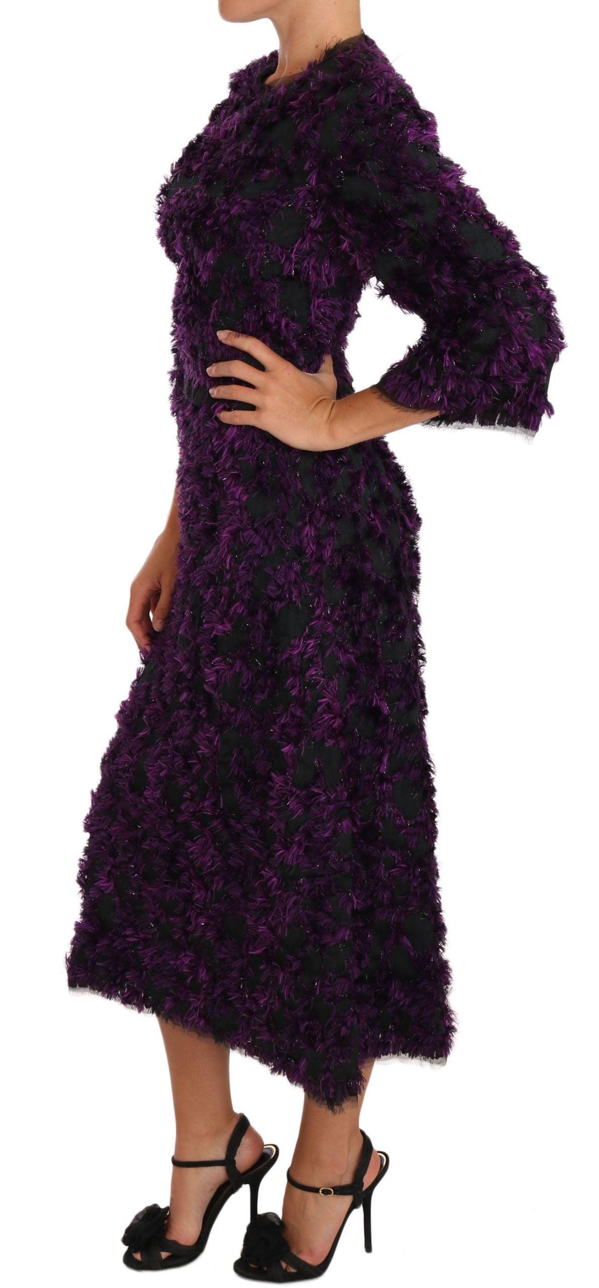 Dolce & Gabbana Elegant Fringe Sheath Dress in Purple & Black - Arichezz.store