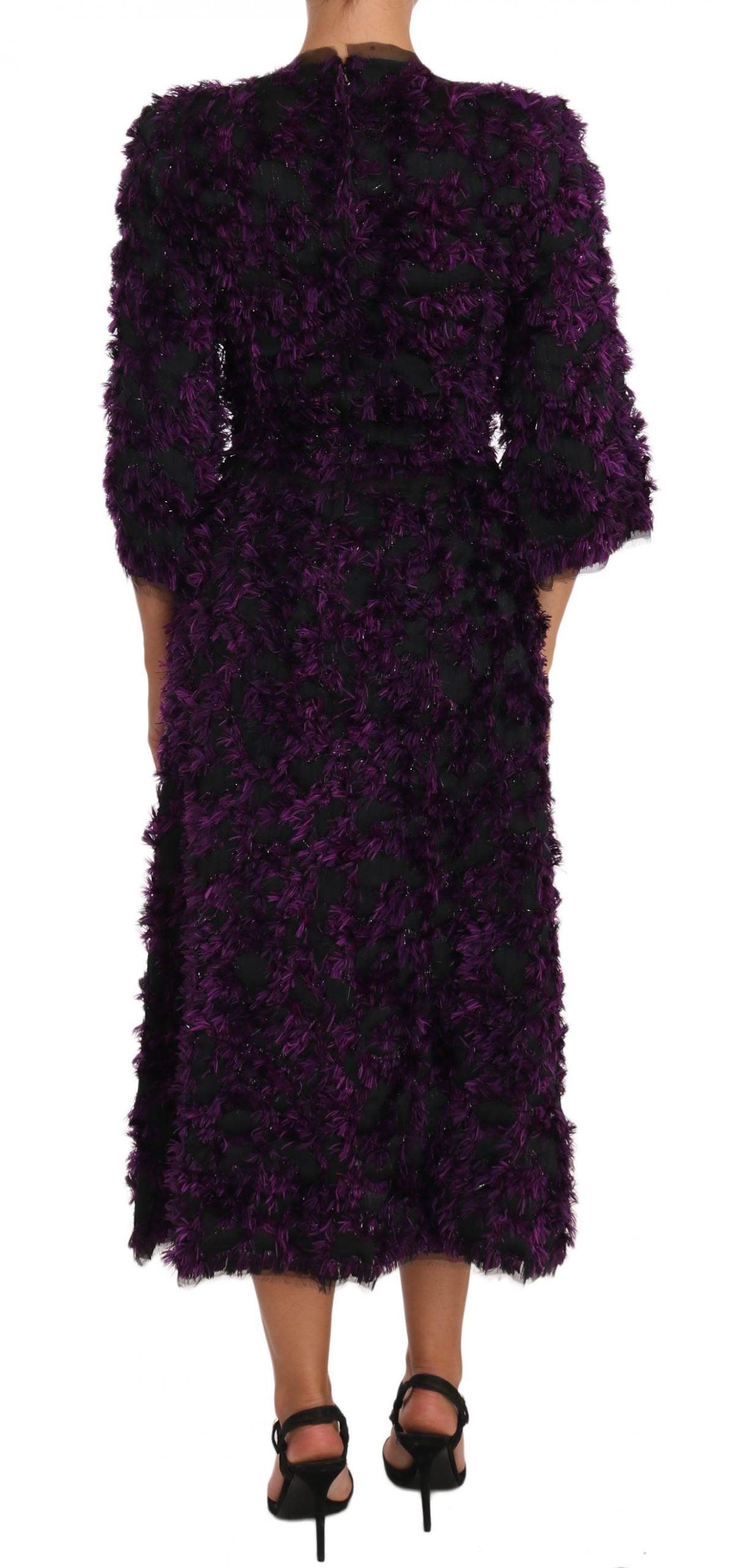 Dolce & Gabbana Elegant Fringe Sheath Dress in Purple & Black - Arichezz.store