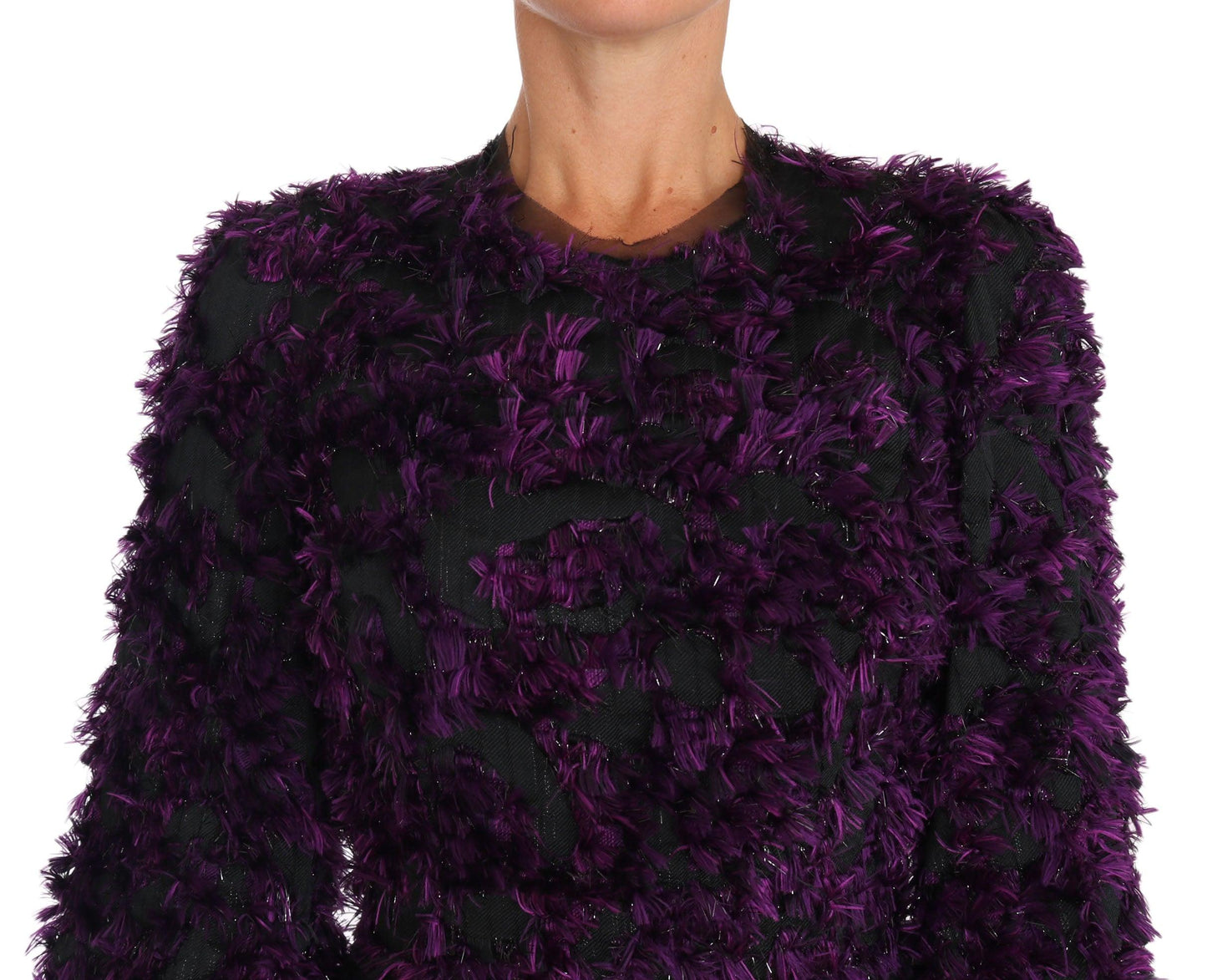 Dolce & Gabbana Elegant Fringe Sheath Dress in Purple & Black - Arichezz.store