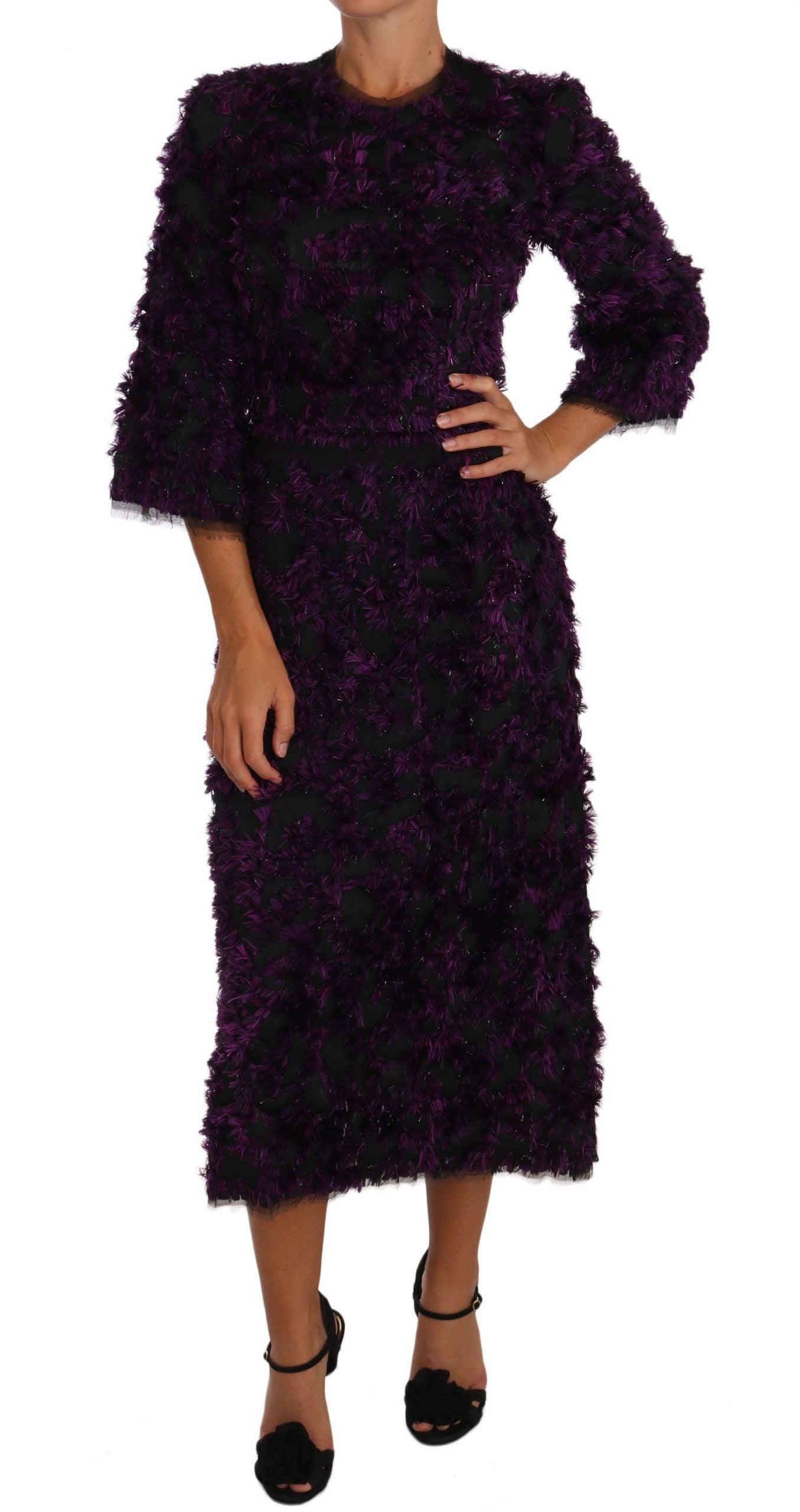 Dolce & Gabbana Elegant Fringe Sheath Dress in Purple & Black - Arichezz.store