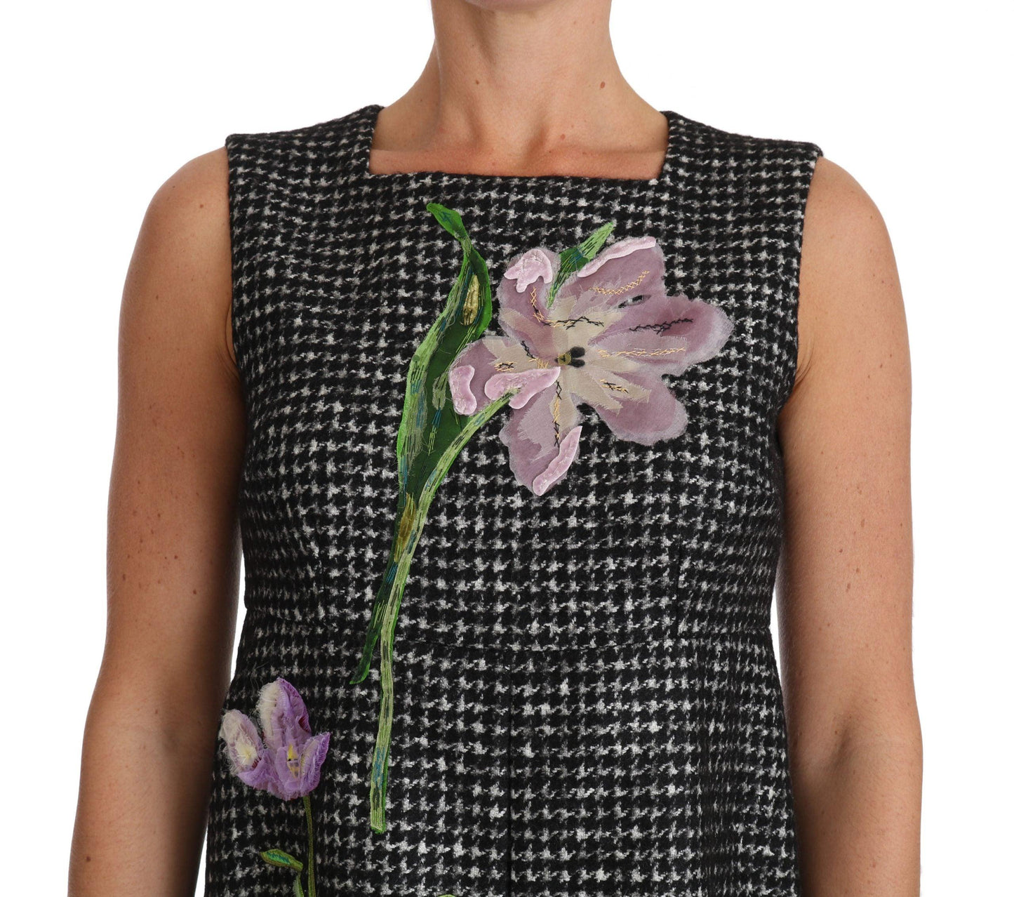 Dolce & Gabbana Elegant Gray Mini A-Line Dress with Purple Tulip - Arichezz.store