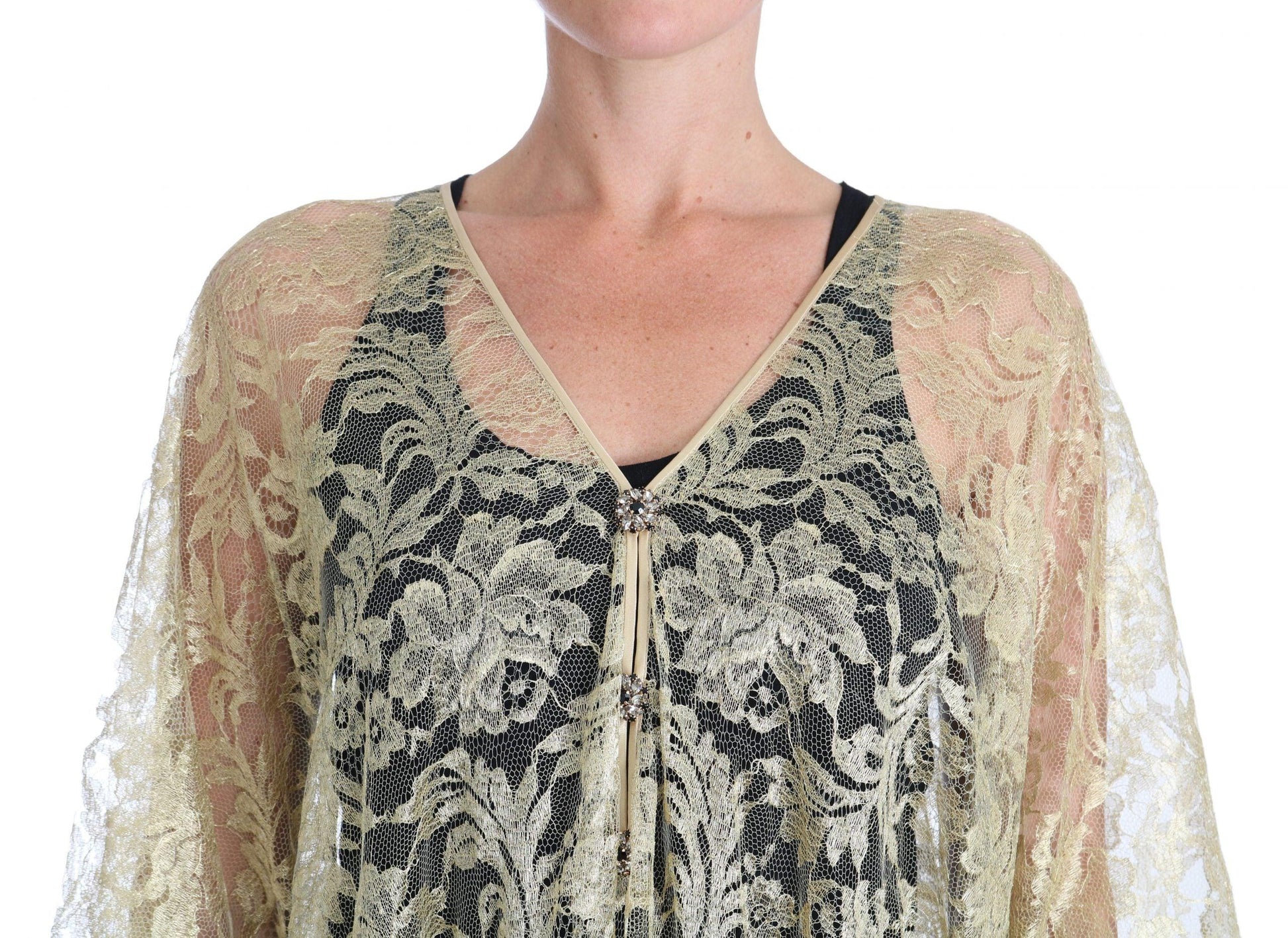 Dolce & Gabbana Golden Floral Lace Kaftan Sundress - Arichezz.store