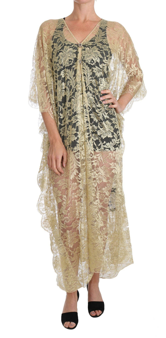 Dolce & Gabbana Golden Floral Lace Kaftan Sundress - Arichezz.store