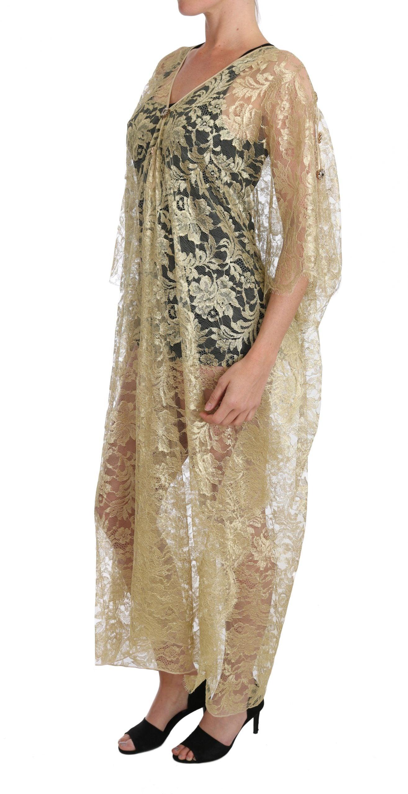 Dolce & Gabbana Golden Floral Lace Kaftan Sundress - Arichezz.store