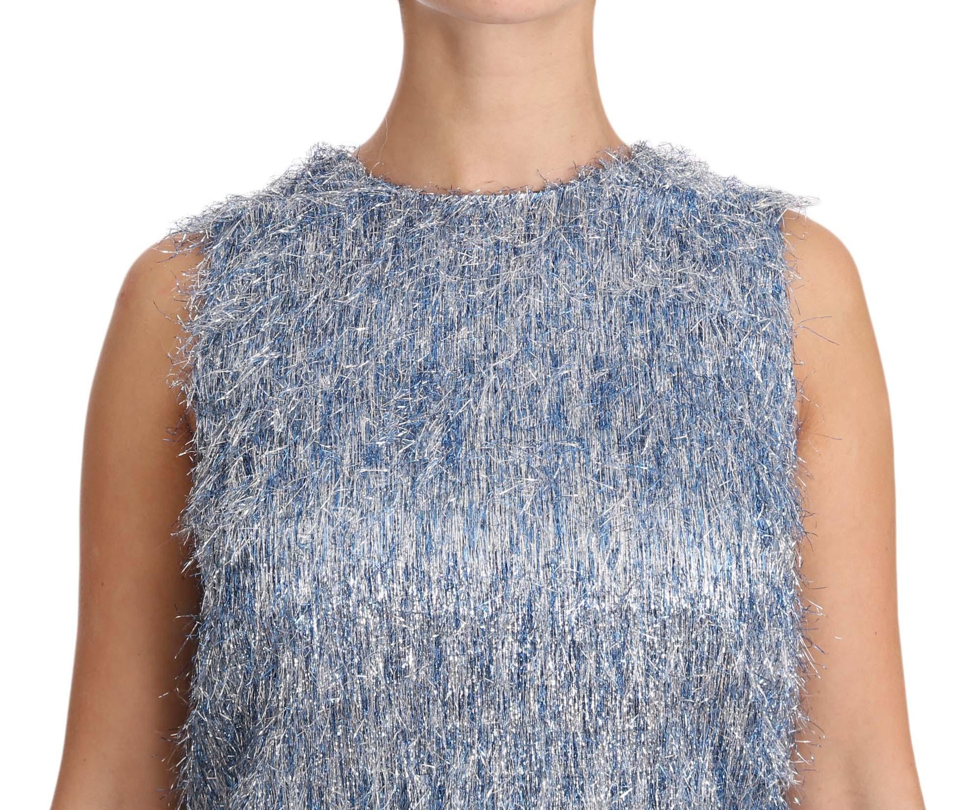 Dolce & Gabbana Elegant Light Blue Fringe Shift Dress - Arichezz.store