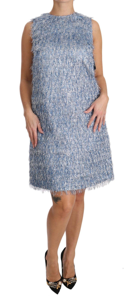 Dolce & Gabbana Elegant Light Blue Fringe Shift Dress - Arichezz.store