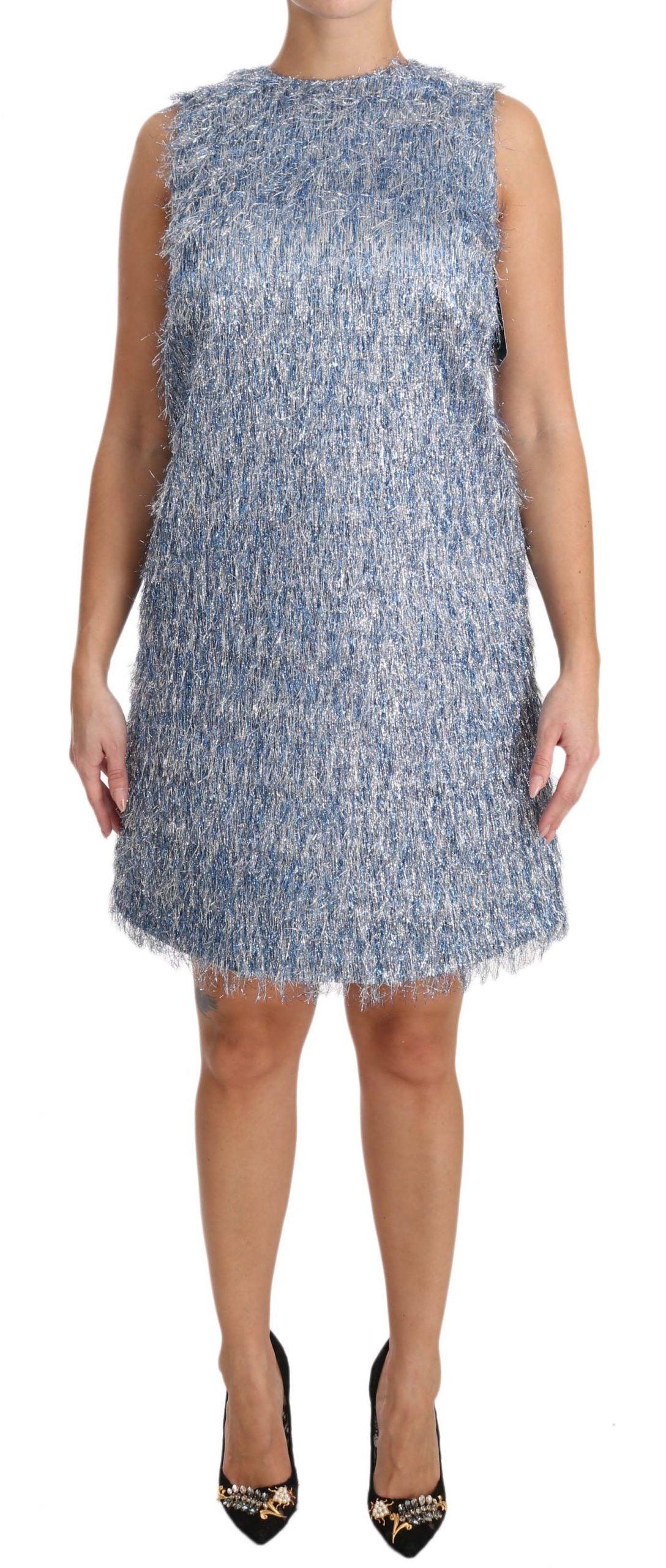 Dolce & Gabbana Elegant Light Blue Fringe Shift Dress - Arichezz.store