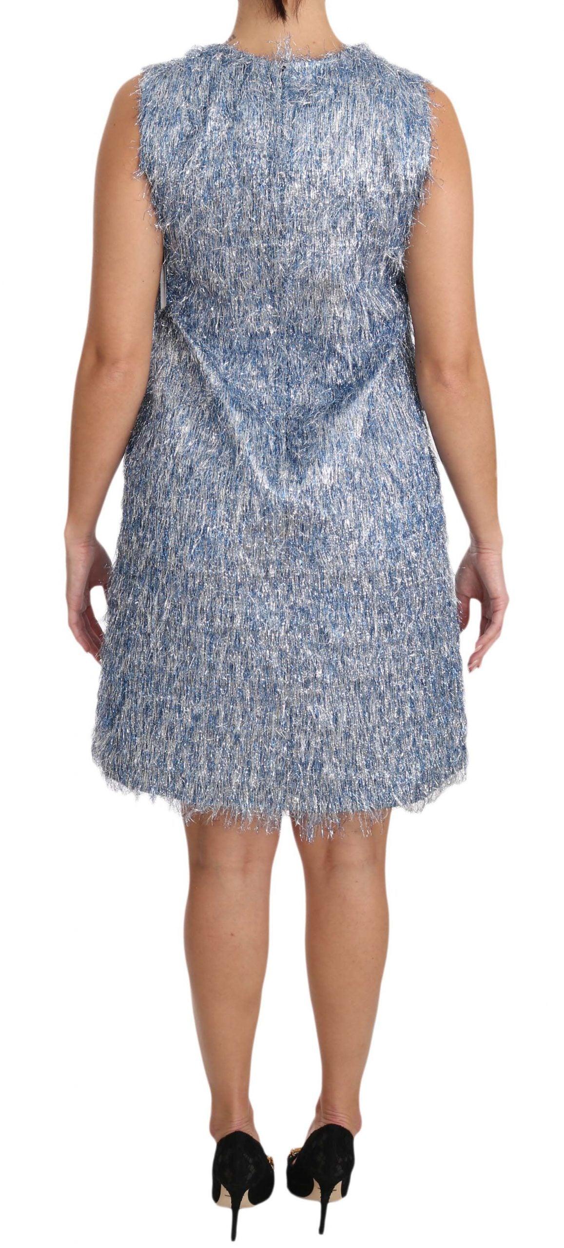 Dolce & Gabbana Elegant Light Blue Fringe Shift Dress - Arichezz.store